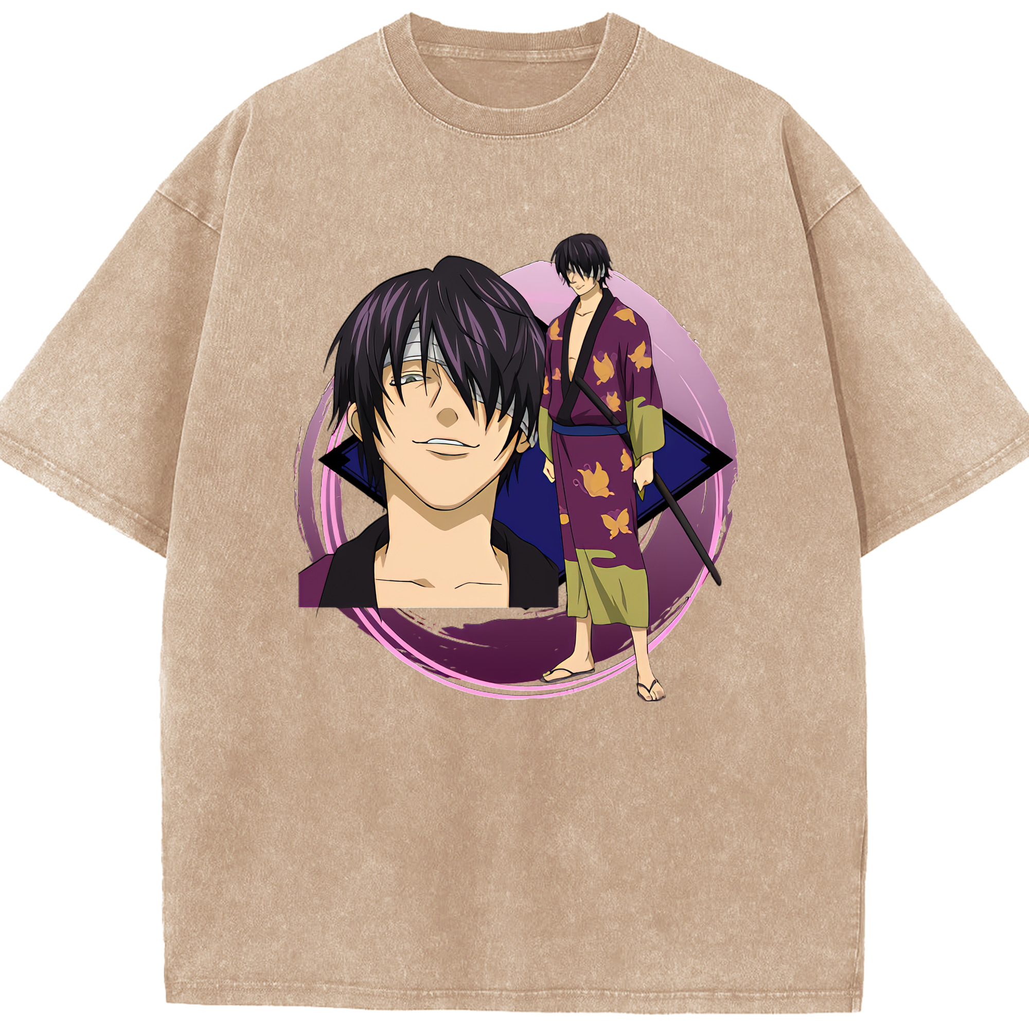 （画像用） ぎんたま 坂田銀時（さかたぎんとき） 神楽 志村新八（しむら しんぱち） GINTAMA Sakata Gintoki Kagura Shimura Shinpachi 綿100% ヴィンテージ風 半袖Tシャツ（フロントプリント）