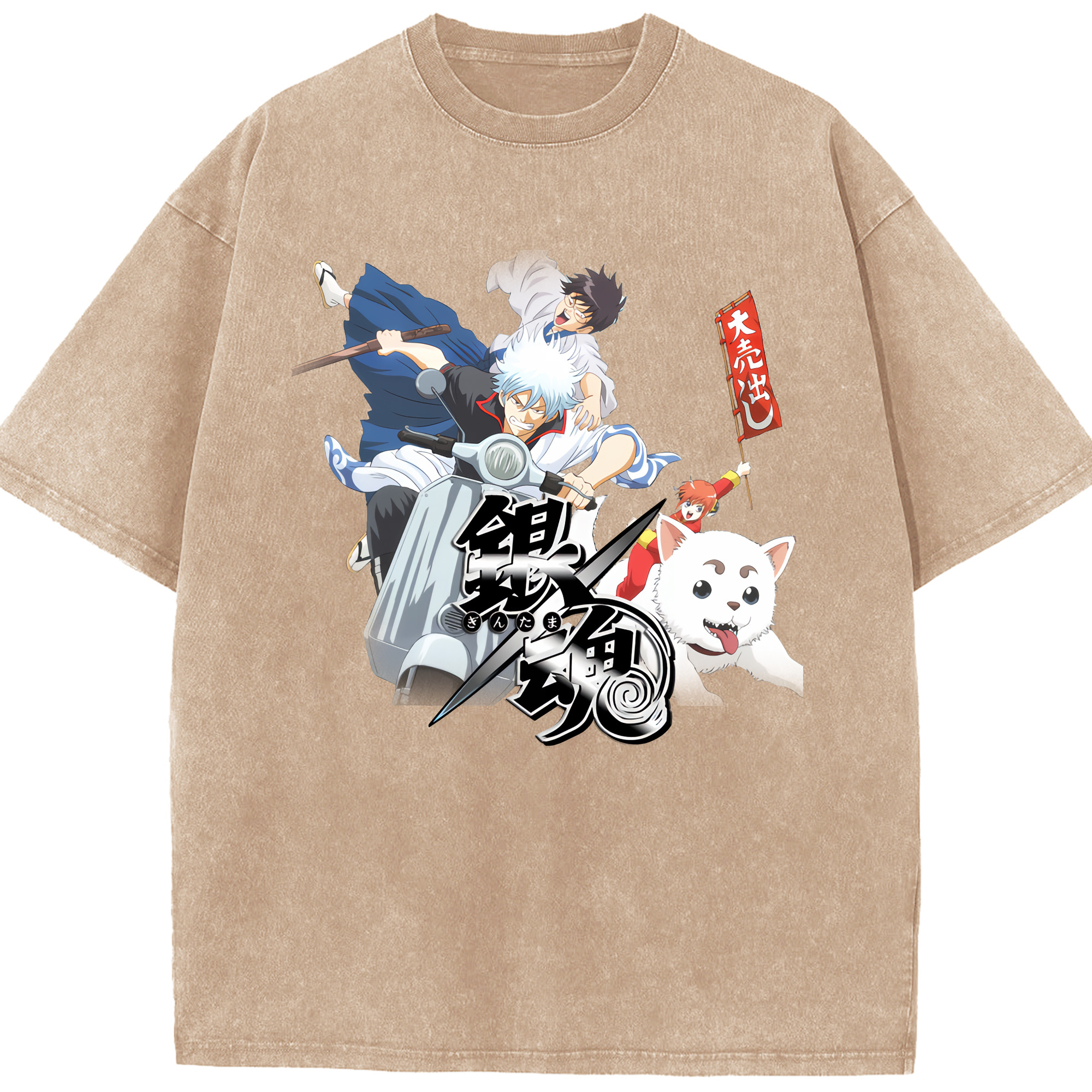 （画像用） ぎんたま 坂田銀時（さかたぎんとき） 神楽 志村新八（しむら しんぱち） GINTAMA Sakata Gintoki Kagura Shimura Shinpachi 綿100% ヴィンテージ風 半袖Tシャツ（フロントプリント）
