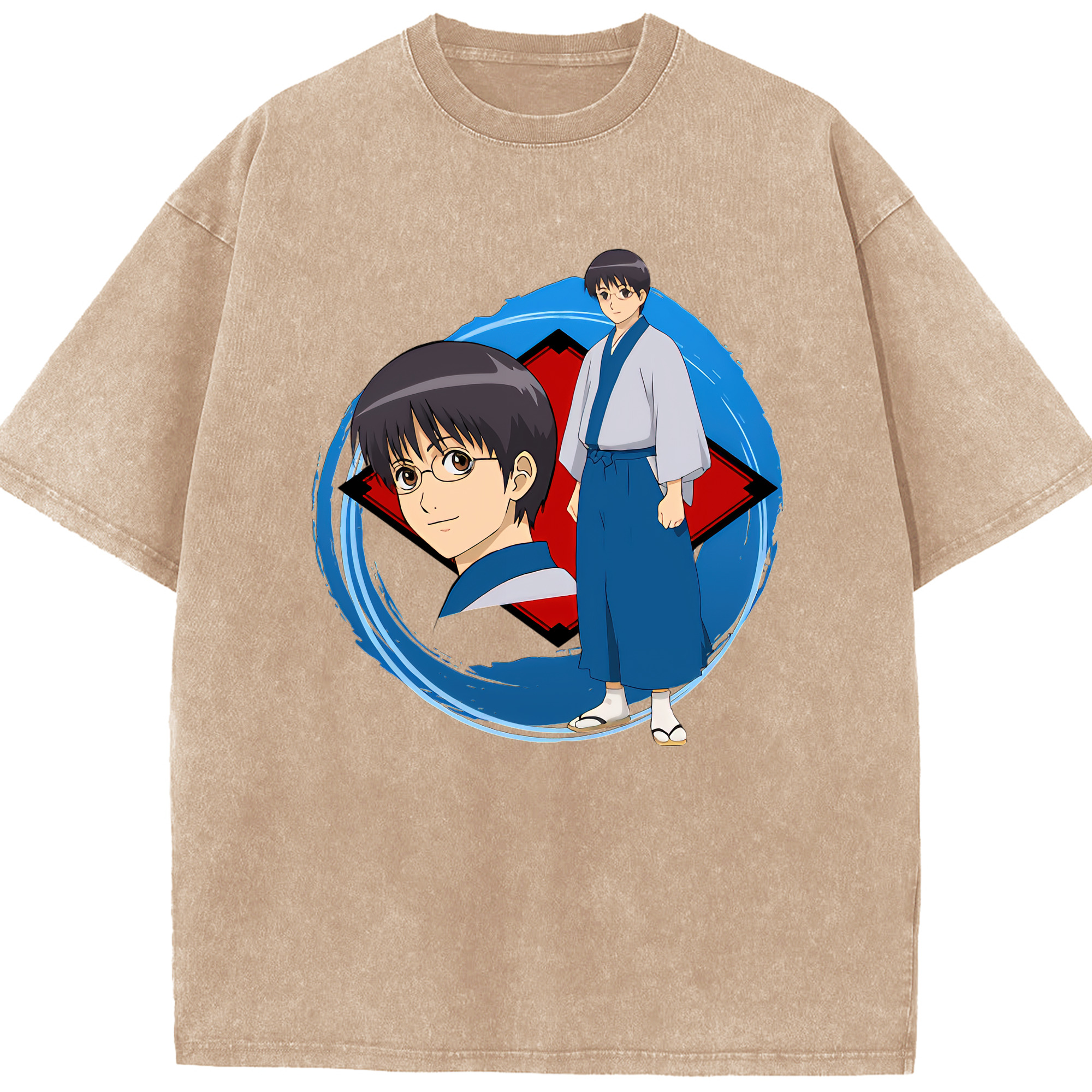 （画像用） ぎんたま 坂田銀時（さかたぎんとき） 神楽 志村新八（しむら しんぱち） GINTAMA Sakata Gintoki Kagura Shimura Shinpachi 綿100% ヴィンテージ風 半袖Tシャツ（フロントプリント）