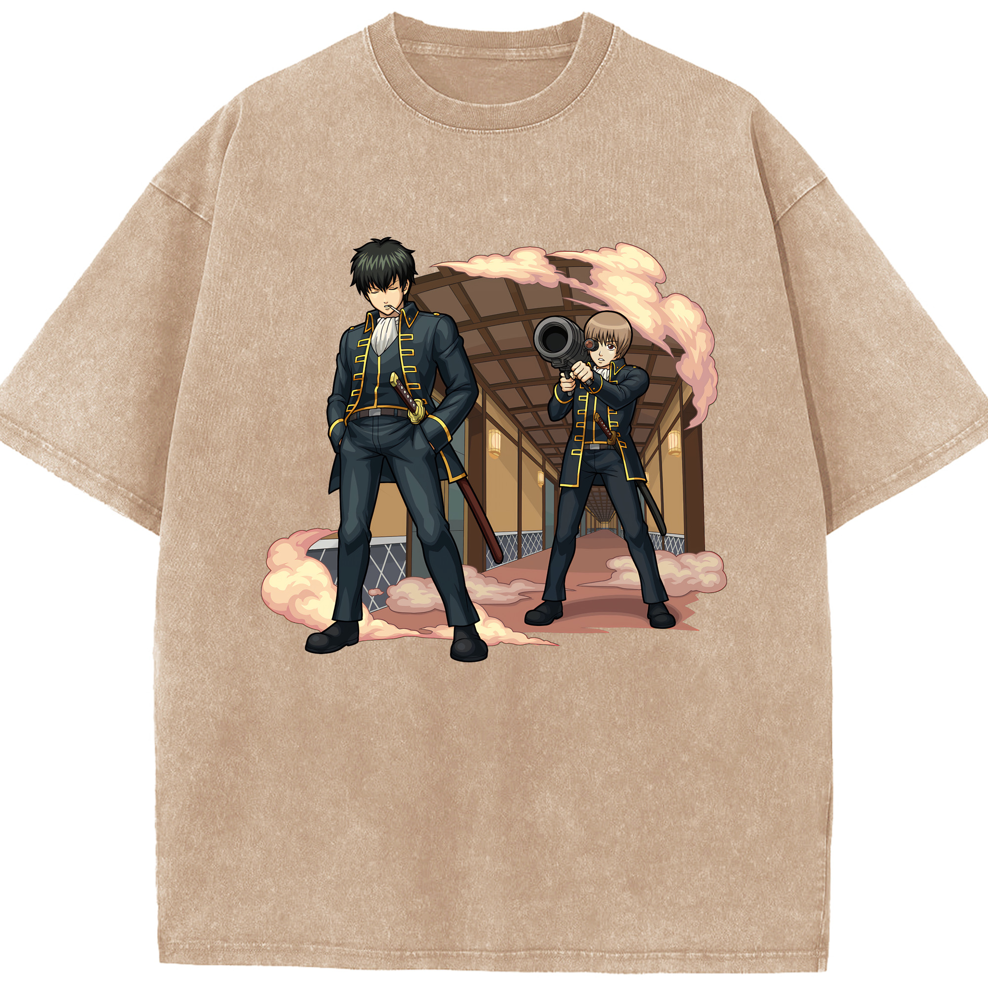 （画像用） ぎんたま 坂田銀時（さかたぎんとき） 神楽 志村新八（しむら しんぱち） GINTAMA Sakata Gintoki Kagura Shimura Shinpachi 綿100% ヴィンテージ風 半袖Tシャツ（フロントプリント）