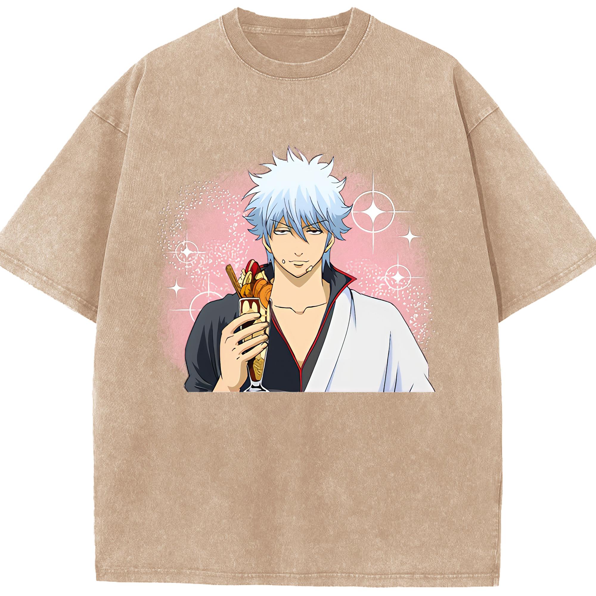 （画像用） ぎんたま 坂田銀時（さかたぎんとき） 神楽 志村新八（しむら しんぱち） GINTAMA Sakata Gintoki Kagura Shimura Shinpachi 綿100% ヴィンテージ風 半袖Tシャツ（フロントプリント）