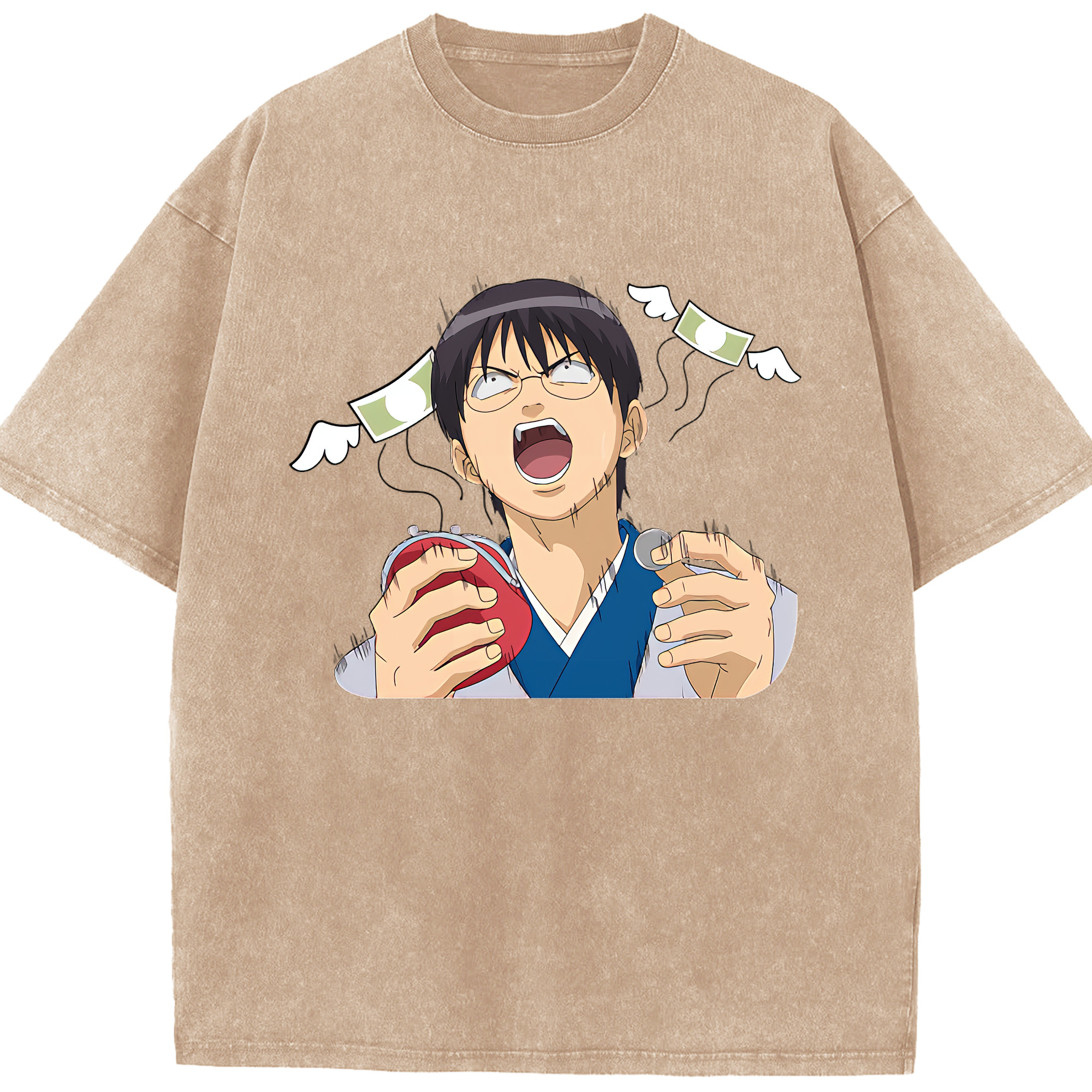 （画像用） ぎんたま 坂田銀時（さかたぎんとき） 神楽 志村新八（しむら しんぱち） GINTAMA Sakata Gintoki Kagura Shimura Shinpachi 綿100% ヴィンテージ風 半袖Tシャツ（フロントプリント）