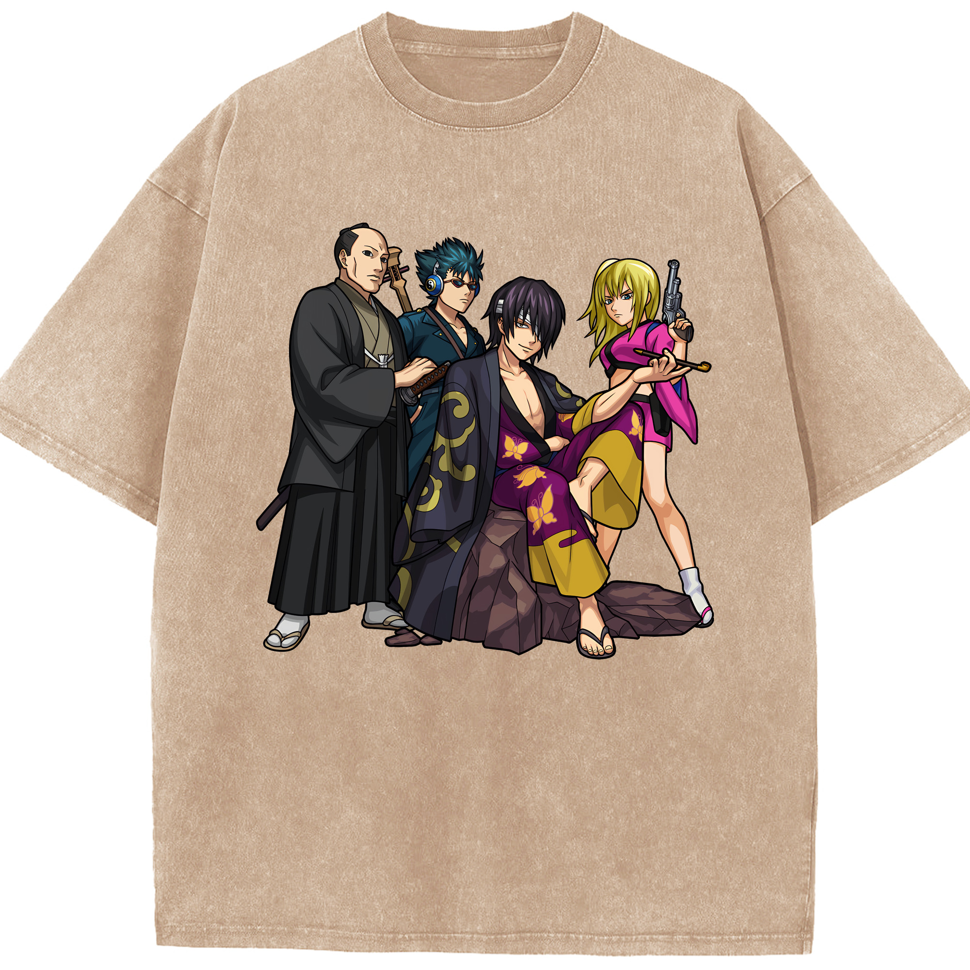 （画像用） ぎんたま 坂田銀時（さかたぎんとき） 神楽 志村新八（しむら しんぱち） GINTAMA Sakata Gintoki Kagura Shimura Shinpachi 綿100% ヴィンテージ風 半袖Tシャツ（フロントプリント）