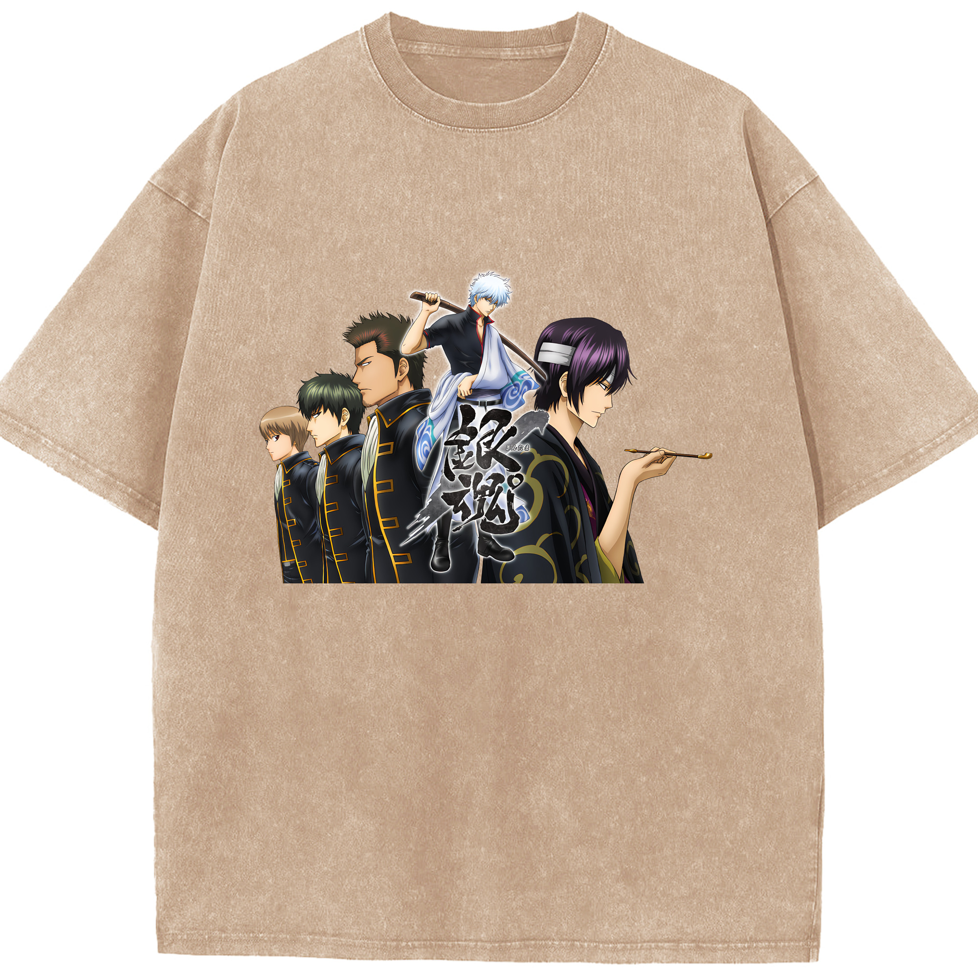 （画像用） ぎんたま 坂田銀時（さかたぎんとき） 神楽 志村新八（しむら しんぱち） GINTAMA Sakata Gintoki Kagura Shimura Shinpachi 綿100% ヴィンテージ風 半袖Tシャツ（フロントプリント）