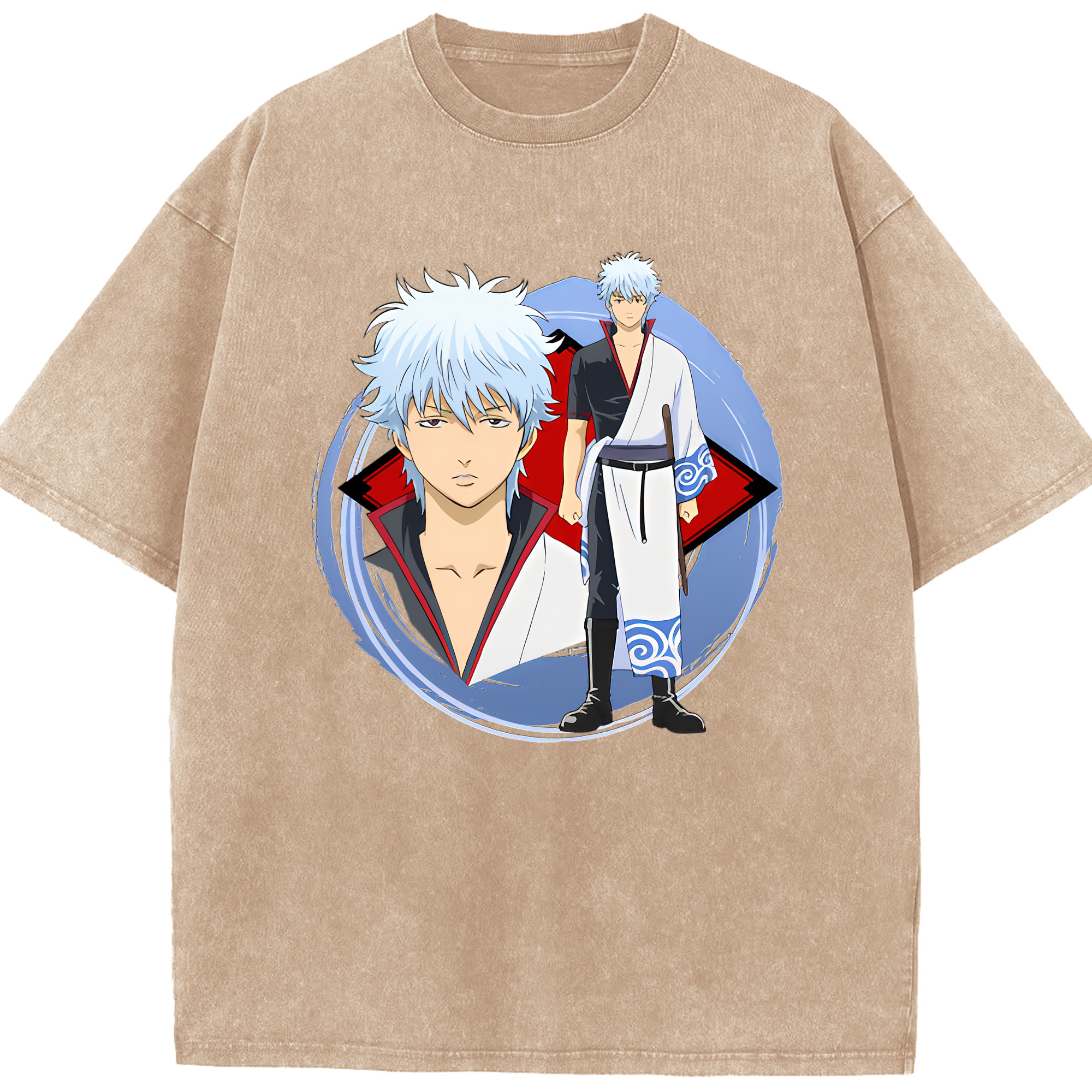 （画像用） ぎんたま 坂田銀時（さかたぎんとき） 神楽 志村新八（しむら しんぱち） GINTAMA Sakata Gintoki Kagura Shimura Shinpachi 綿100% ヴィンテージ風 半袖Tシャツ（フロントプリント）