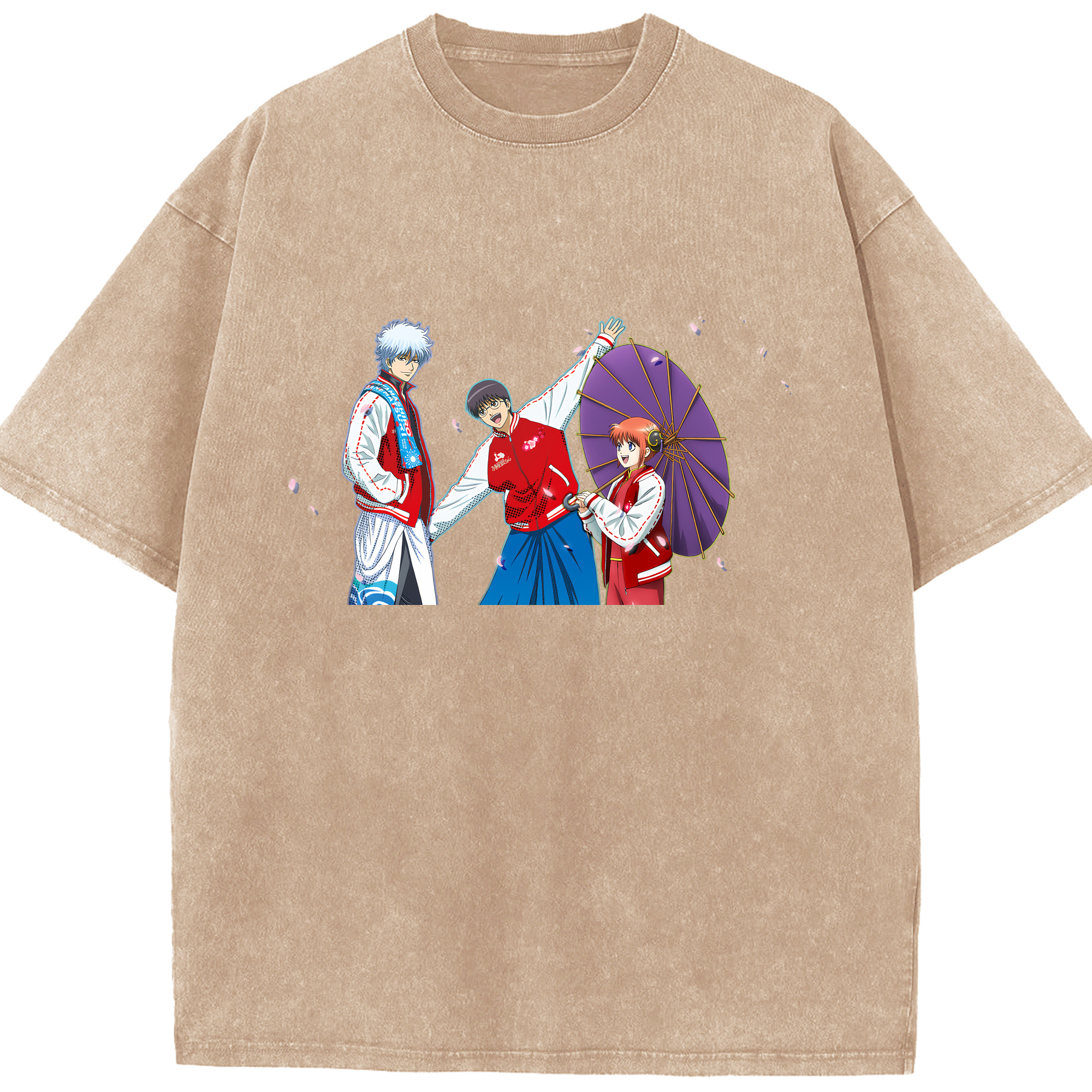 （画像用） ぎんたま 坂田銀時（さかたぎんとき） 神楽 志村新八（しむら しんぱち） GINTAMA Sakata Gintoki Kagura Shimura Shinpachi 綿100% ヴィンテージ風 半袖Tシャツ（フロントプリント）