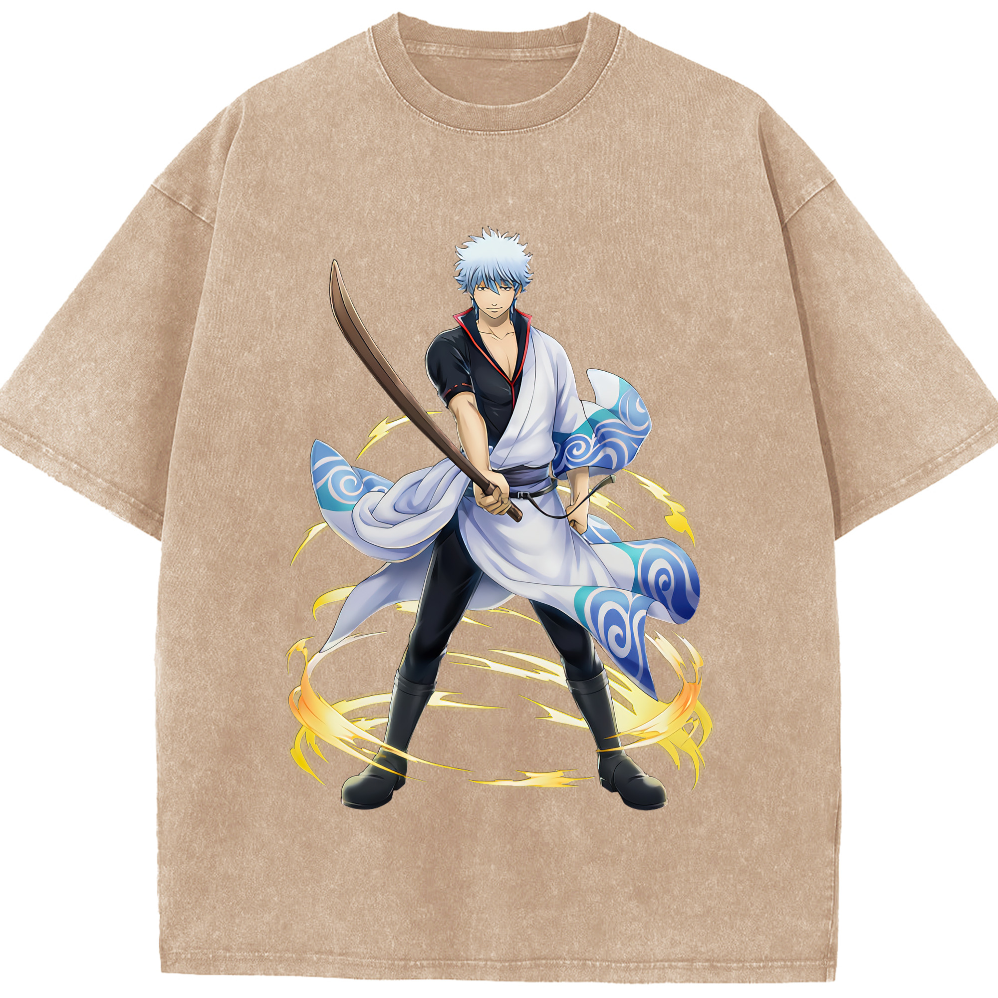 （画像用） ぎんたま 坂田銀時（さかたぎんとき） 神楽 志村新八（しむら しんぱち） GINTAMA Sakata Gintoki Kagura Shimura Shinpachi 綿100% ヴィンテージ風 半袖Tシャツ（フロントプリント）