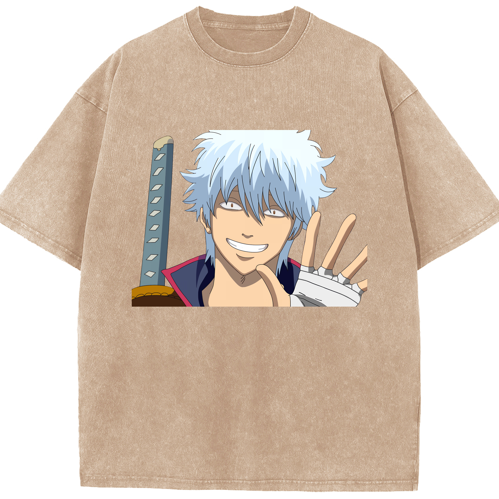 （画像用） ぎんたま 坂田銀時（さかたぎんとき） 神楽 志村新八（しむら しんぱち） GINTAMA Sakata Gintoki Kagura Shimura Shinpachi 綿100% ヴィンテージ風 半袖Tシャツ（フロントプリント）