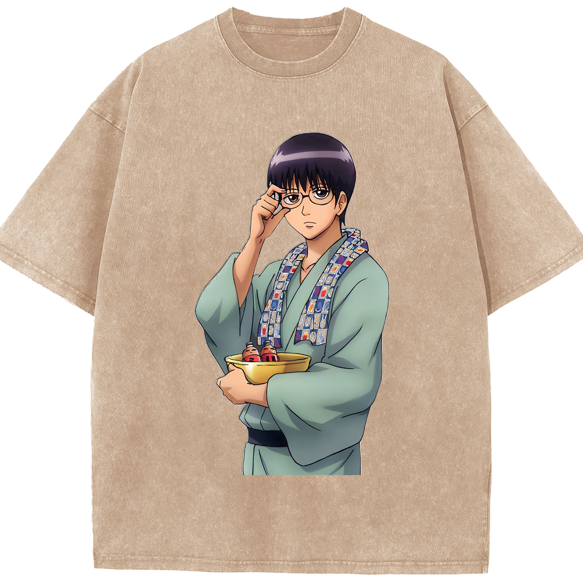 （画像用） ぎんたま 坂田銀時（さかたぎんとき） 神楽 志村新八（しむら しんぱち） GINTAMA Sakata Gintoki Kagura Shimura Shinpachi 綿100% ヴィンテージ風 半袖Tシャツ（フロントプリント）