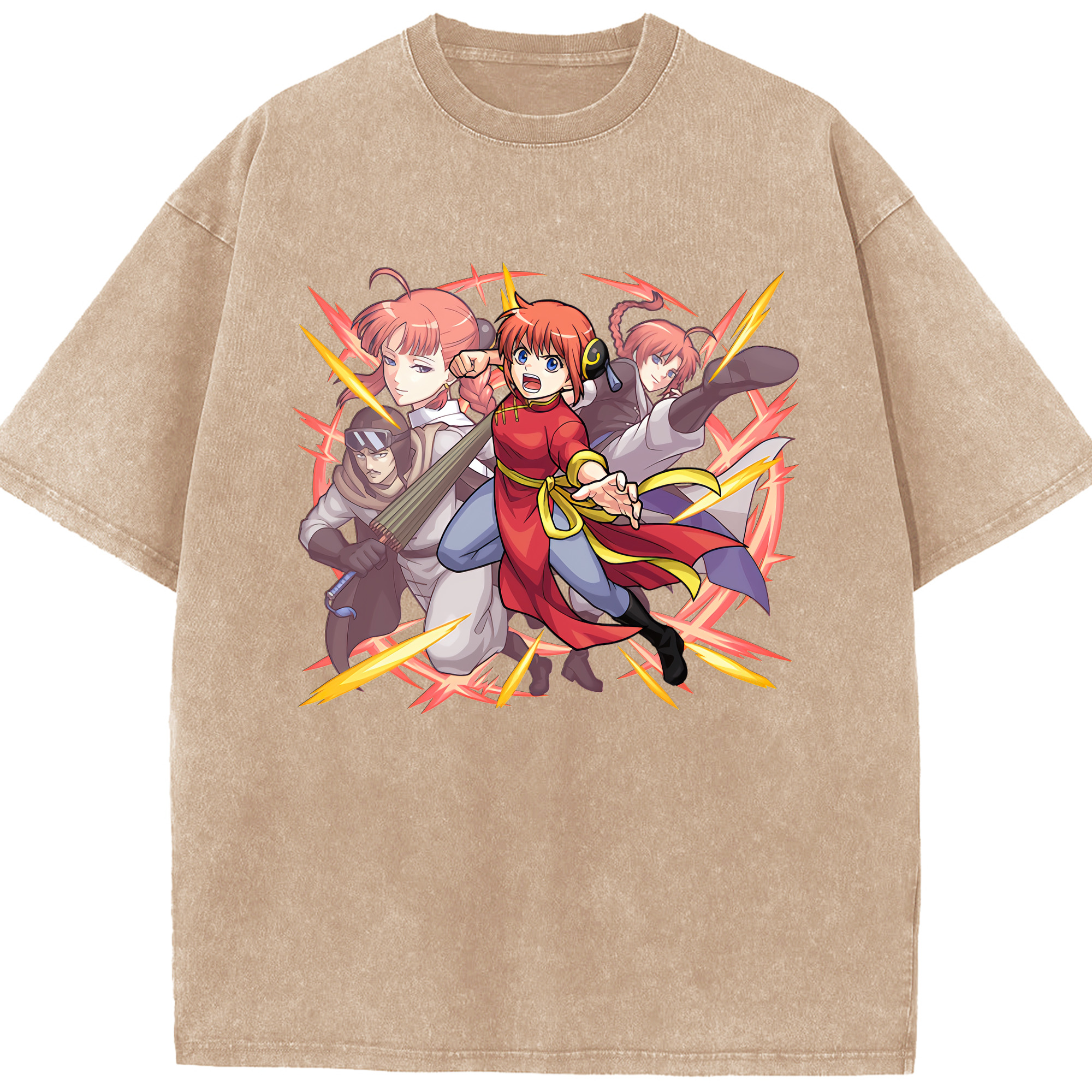 （画像用） ぎんたま 坂田銀時（さかたぎんとき） 神楽 志村新八（しむら しんぱち） GINTAMA Sakata Gintoki Kagura Shimura Shinpachi 綿100% ヴィンテージ風 半袖Tシャツ（フロントプリント）