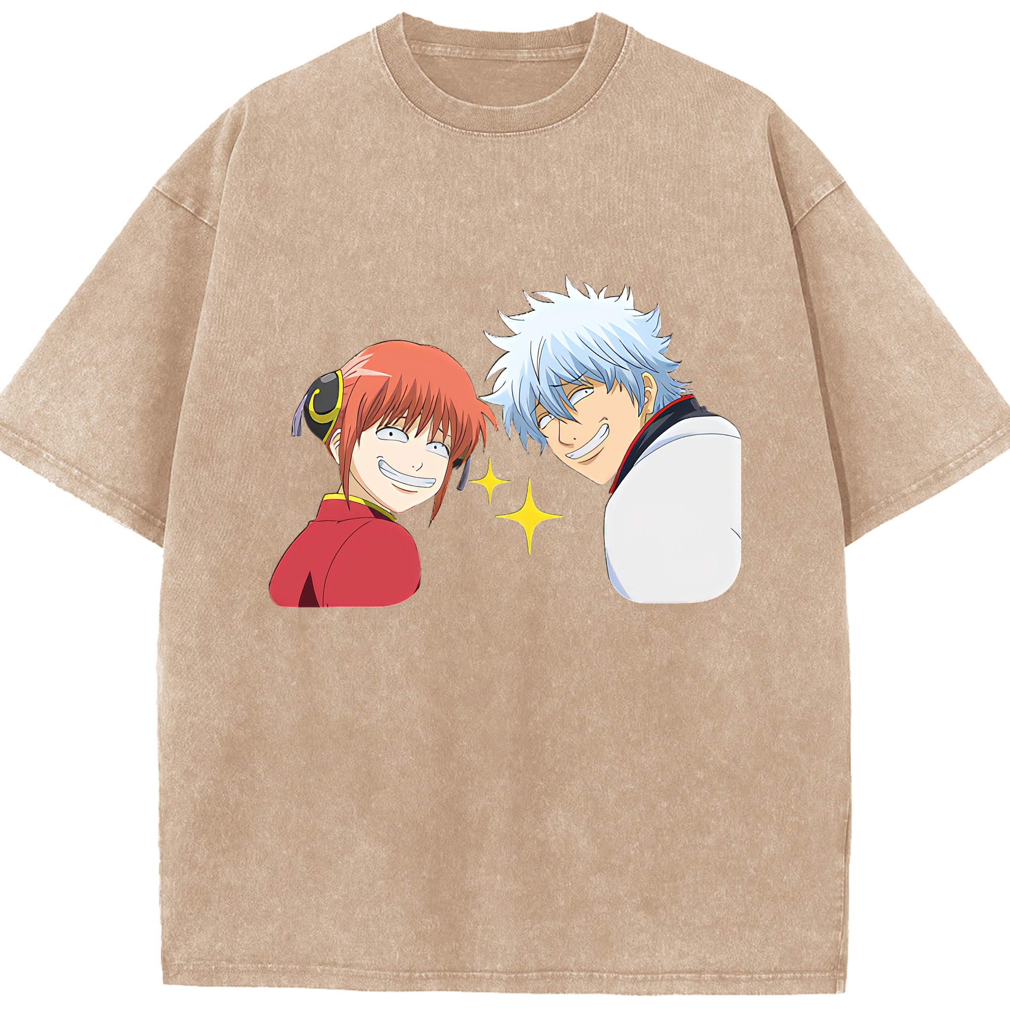 （画像用） ぎんたま 坂田銀時（さかたぎんとき） 神楽 志村新八（しむら しんぱち） GINTAMA Sakata Gintoki Kagura Shimura Shinpachi 綿100% ヴィンテージ風 半袖Tシャツ（フロントプリント）