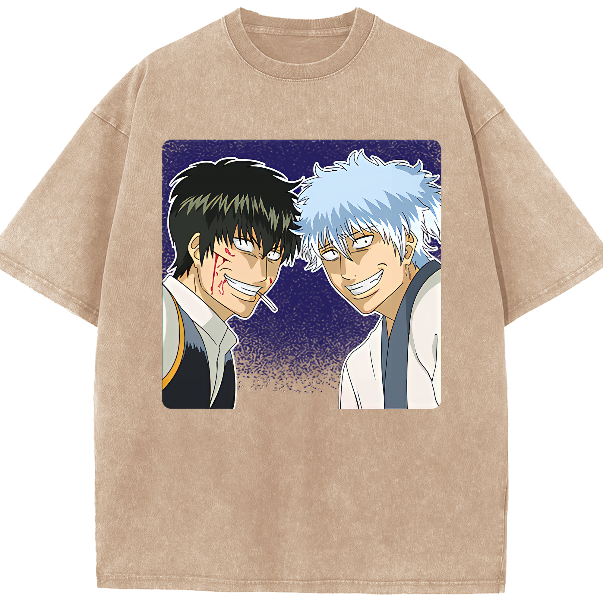 （画像用） ぎんたま 坂田銀時（さかたぎんとき） 神楽 志村新八（しむら しんぱち） GINTAMA Sakata Gintoki Kagura Shimura Shinpachi 綿100% ヴィンテージ風 半袖Tシャツ（フロントプリント）