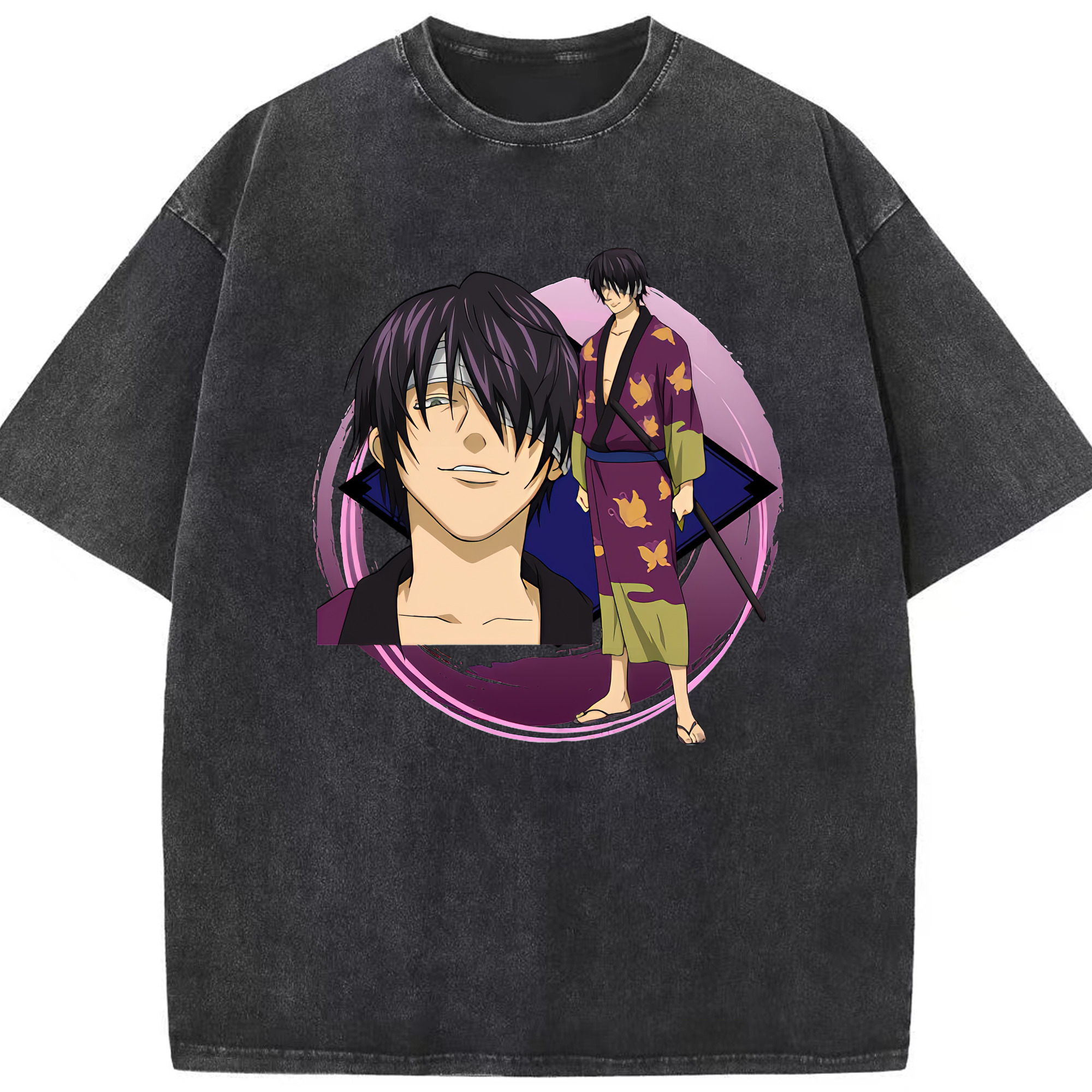 （画像用） ぎんたま 坂田銀時（さかたぎんとき） 神楽 志村新八（しむら しんぱち） GINTAMA Sakata Gintoki Kagura Shimura Shinpachi 綿100% ヴィンテージ風 半袖Tシャツ（フロントプリント）