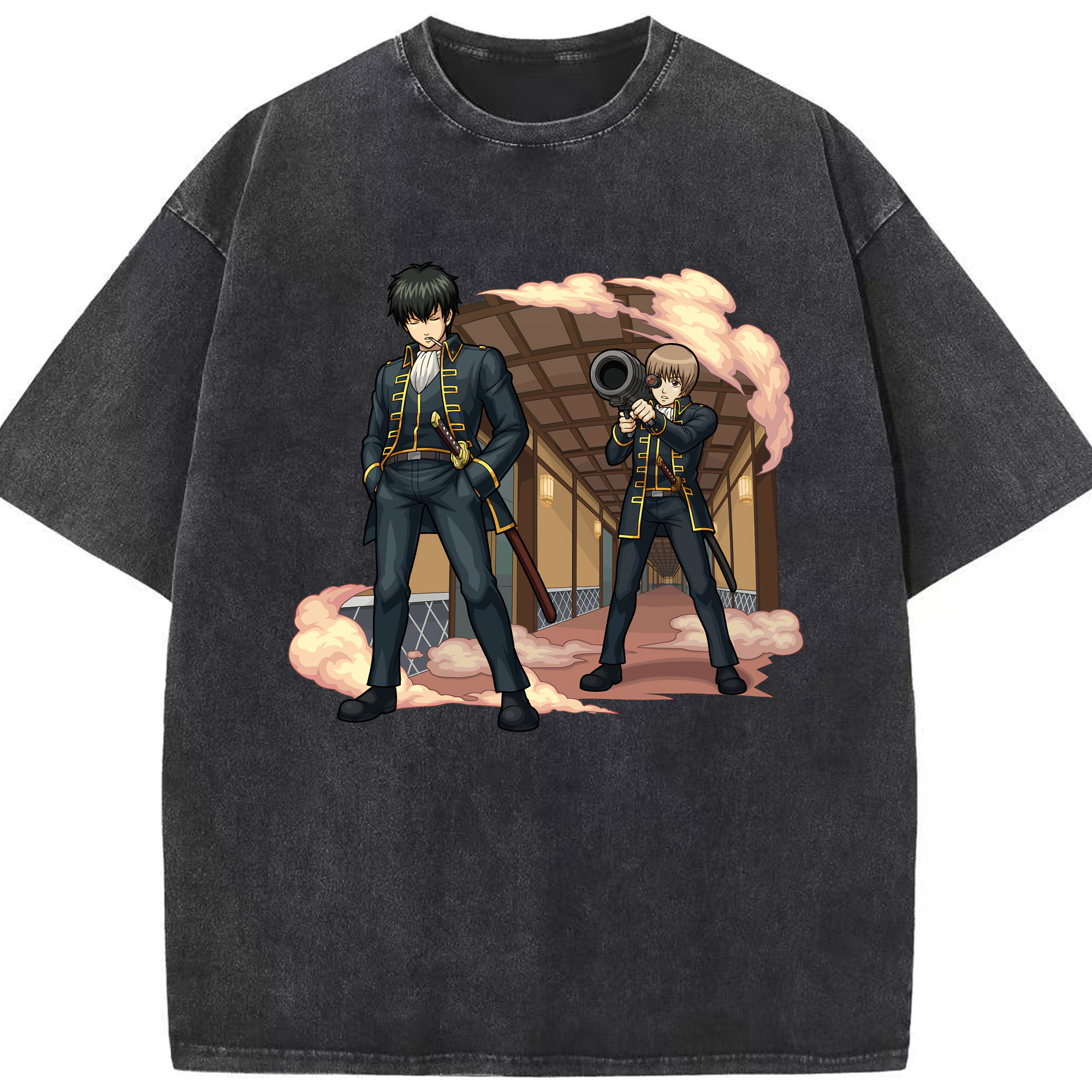 （画像用） ぎんたま 坂田銀時（さかたぎんとき） 神楽 志村新八（しむら しんぱち） GINTAMA Sakata Gintoki Kagura Shimura Shinpachi 綿100% ヴィンテージ風 半袖Tシャツ（フロントプリント）