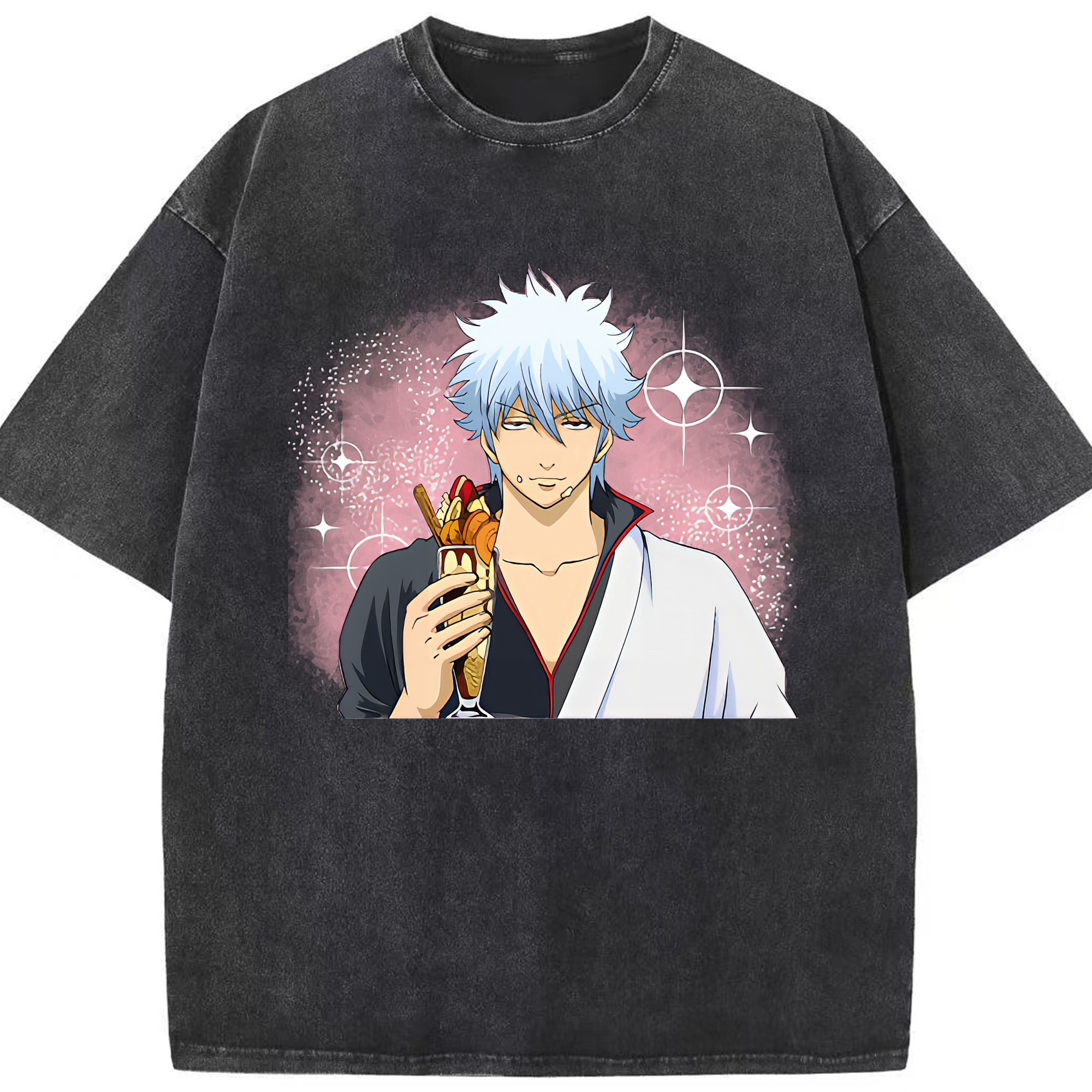 （画像用） ぎんたま 坂田銀時（さかたぎんとき） 神楽 志村新八（しむら しんぱち） GINTAMA Sakata Gintoki Kagura Shimura Shinpachi 綿100% ヴィンテージ風 半袖Tシャツ（フロントプリント）