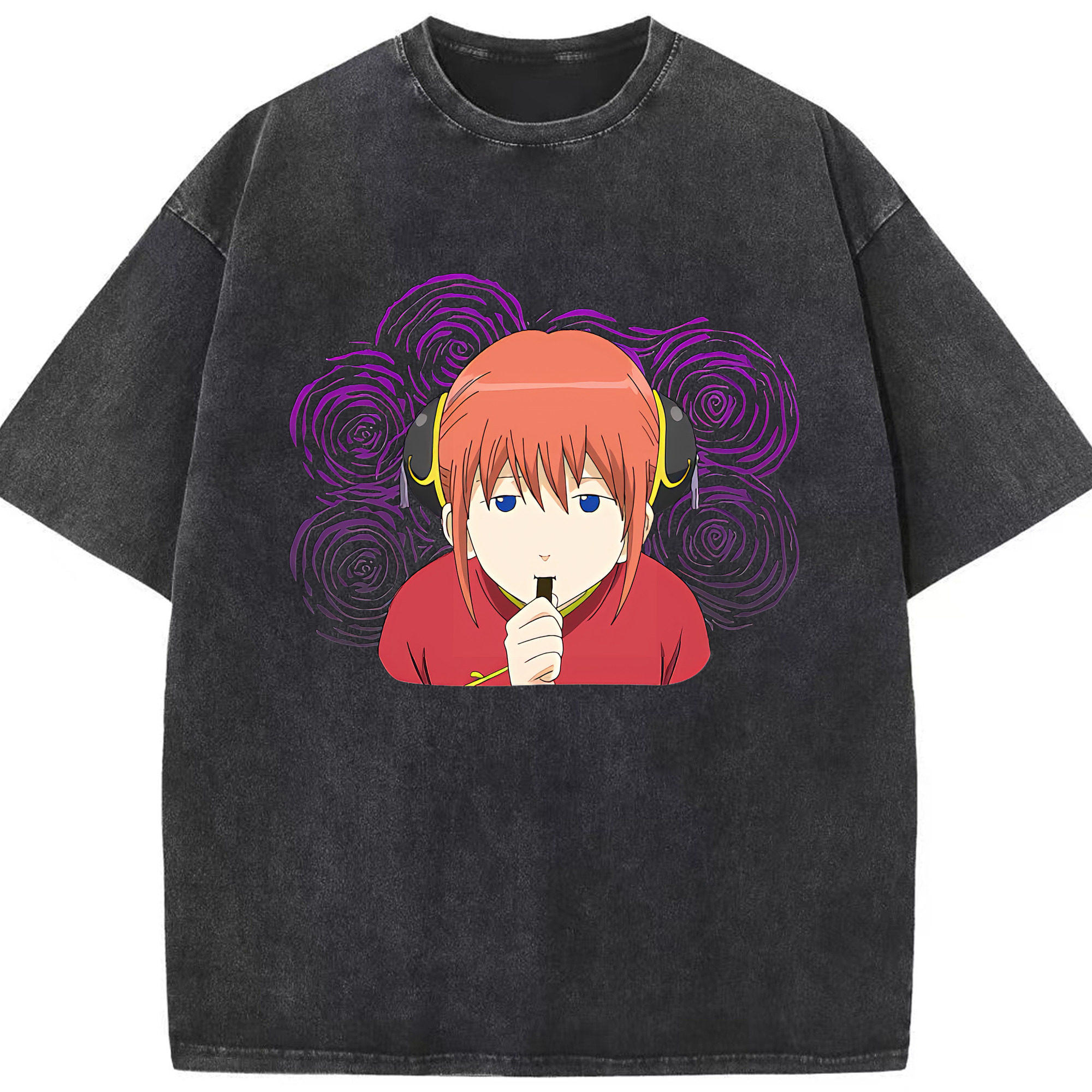 （画像用） ぎんたま 坂田銀時（さかたぎんとき） 神楽 志村新八（しむら しんぱち） GINTAMA Sakata Gintoki Kagura Shimura Shinpachi 綿100% ヴィンテージ風 半袖Tシャツ（フロントプリント）
