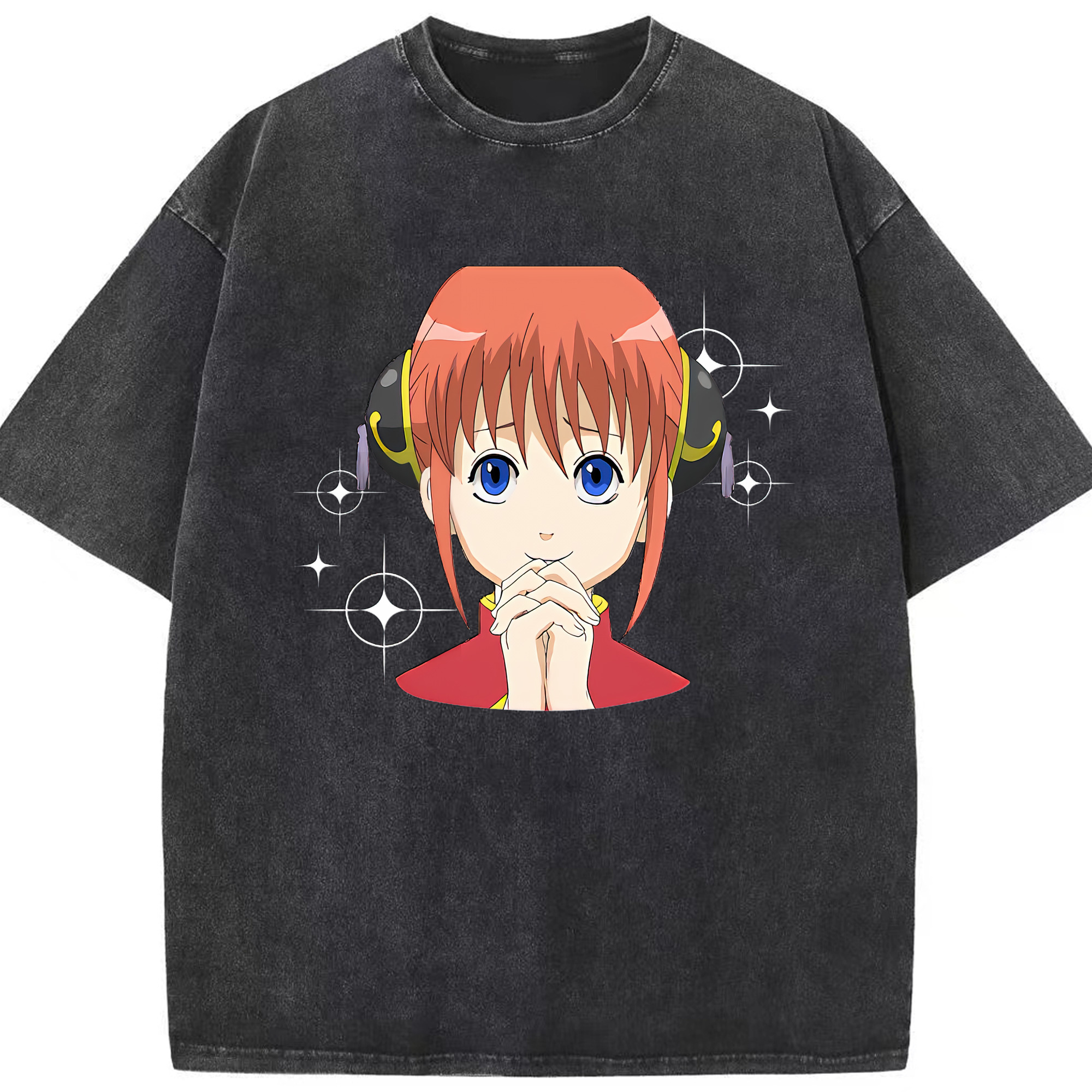 （画像用） ぎんたま 坂田銀時（さかたぎんとき） 神楽 志村新八（しむら しんぱち） GINTAMA Sakata Gintoki Kagura Shimura Shinpachi 綿100% ヴィンテージ風 半袖Tシャツ（フロントプリント）