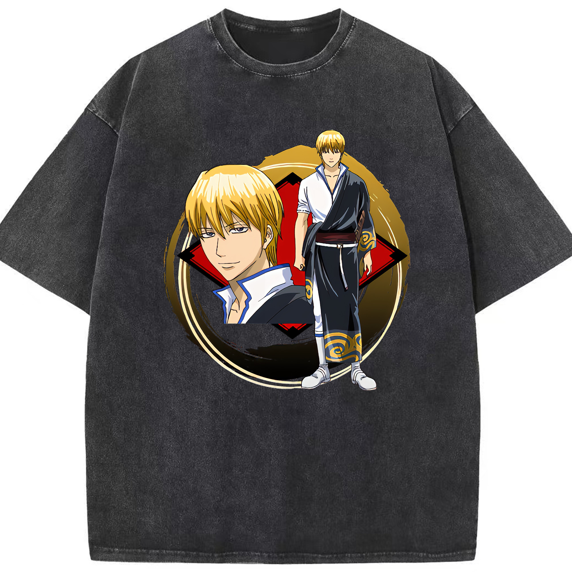（画像用） ぎんたま 坂田銀時（さかたぎんとき） 神楽 志村新八（しむら しんぱち） GINTAMA Sakata Gintoki Kagura Shimura Shinpachi 綿100% ヴィンテージ風 半袖Tシャツ（フロントプリント）