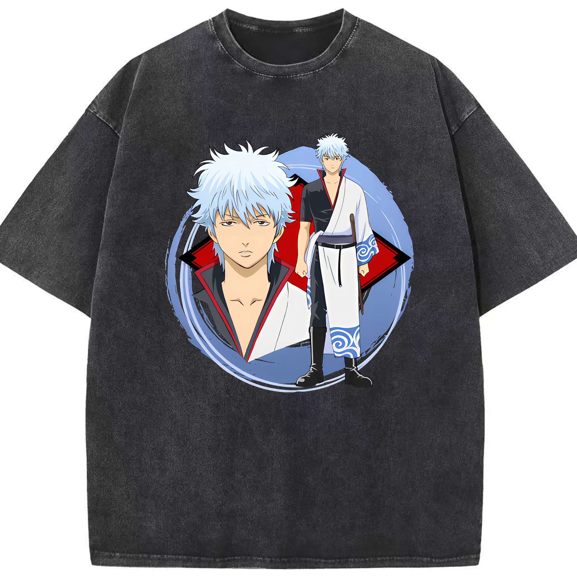 （画像用） ぎんたま 坂田銀時（さかたぎんとき） 神楽 志村新八（しむら しんぱち） GINTAMA Sakata Gintoki Kagura Shimura Shinpachi 綿100% ヴィンテージ風 半袖Tシャツ（フロントプリント）