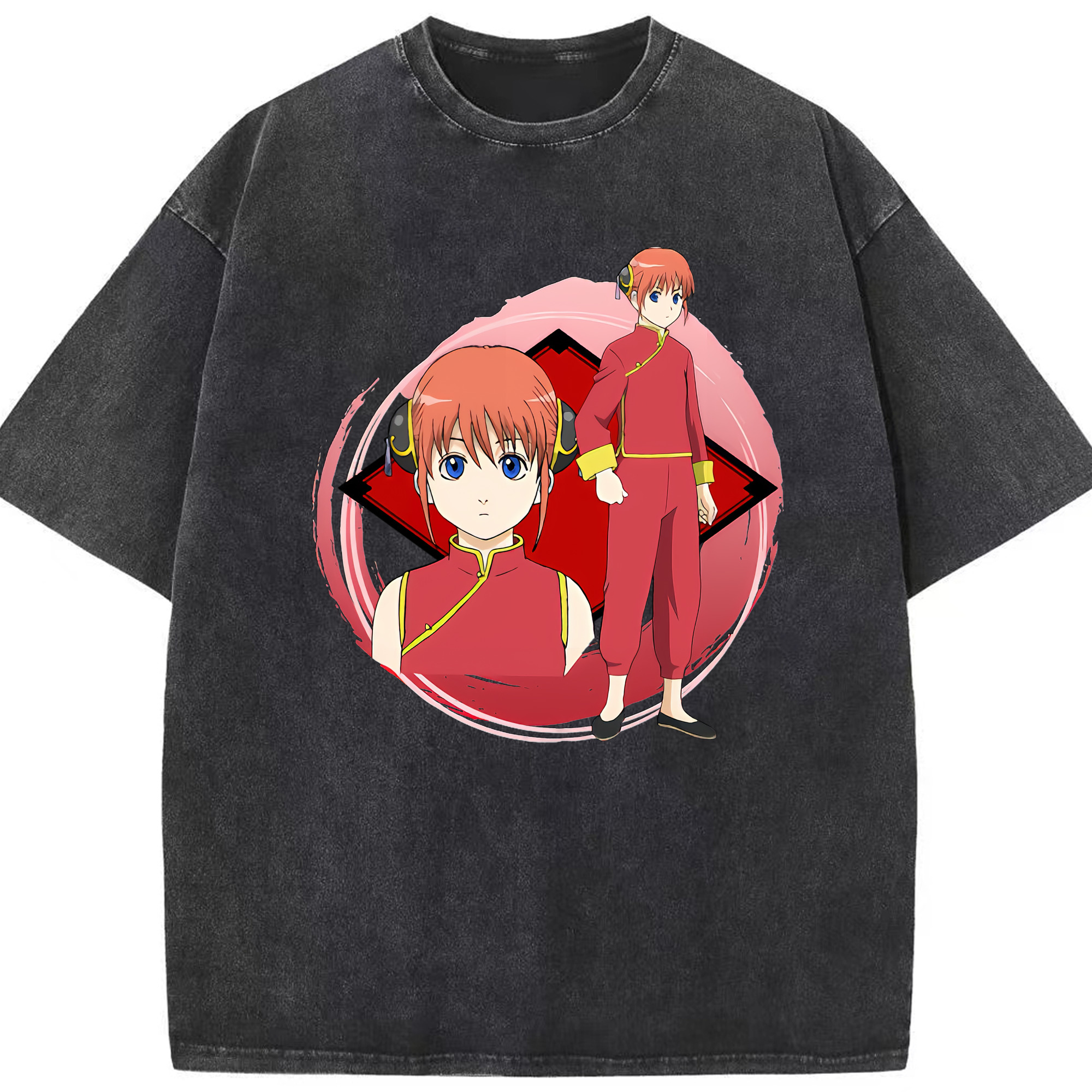 （画像用） ぎんたま 坂田銀時（さかたぎんとき） 神楽 志村新八（しむら しんぱち） GINTAMA Sakata Gintoki Kagura Shimura Shinpachi 綿100% ヴィンテージ風 半袖Tシャツ（フロントプリント）