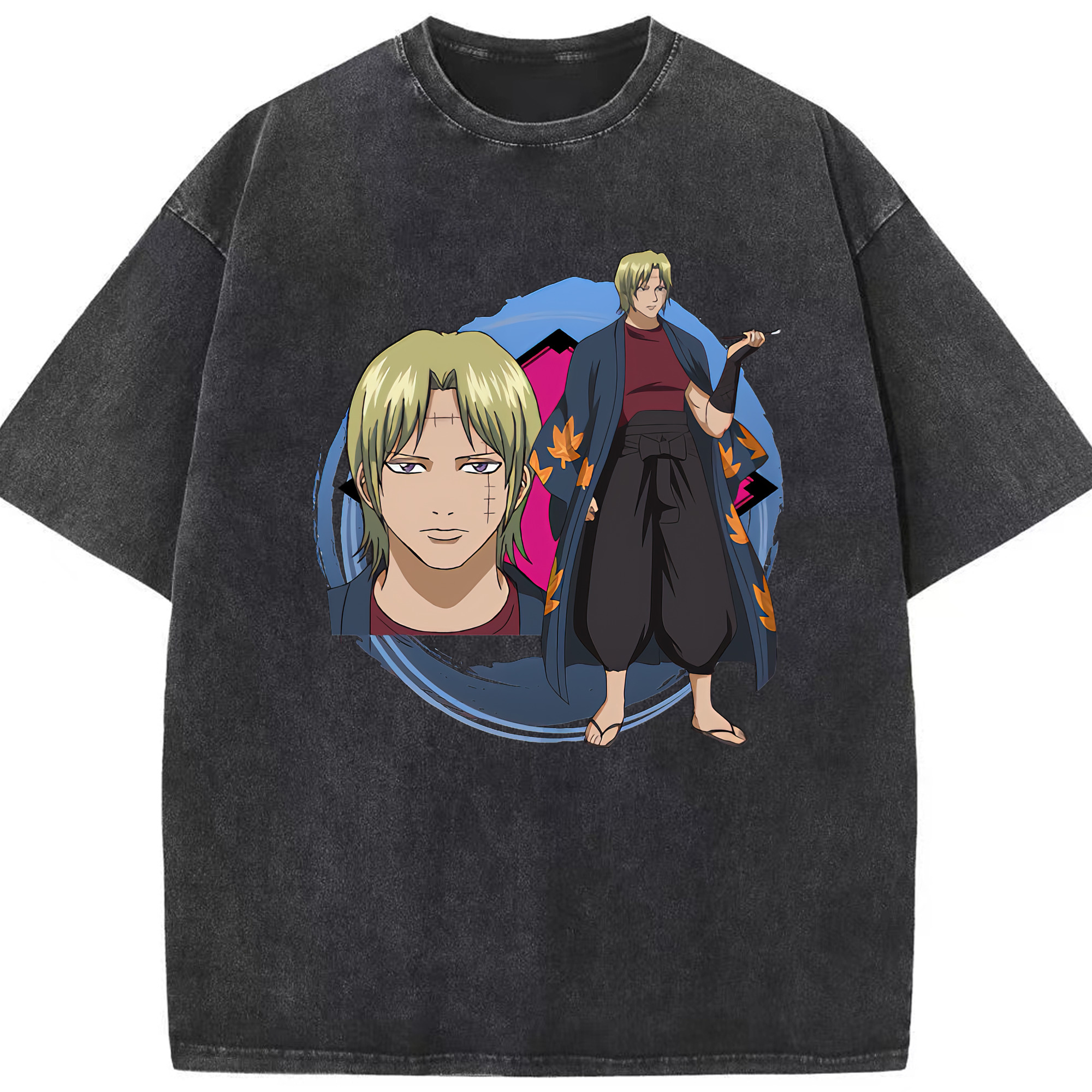 （画像用） ぎんたま 坂田銀時（さかたぎんとき） 神楽 志村新八（しむら しんぱち） GINTAMA Sakata Gintoki Kagura Shimura Shinpachi 綿100% ヴィンテージ風 半袖Tシャツ（フロントプリント）