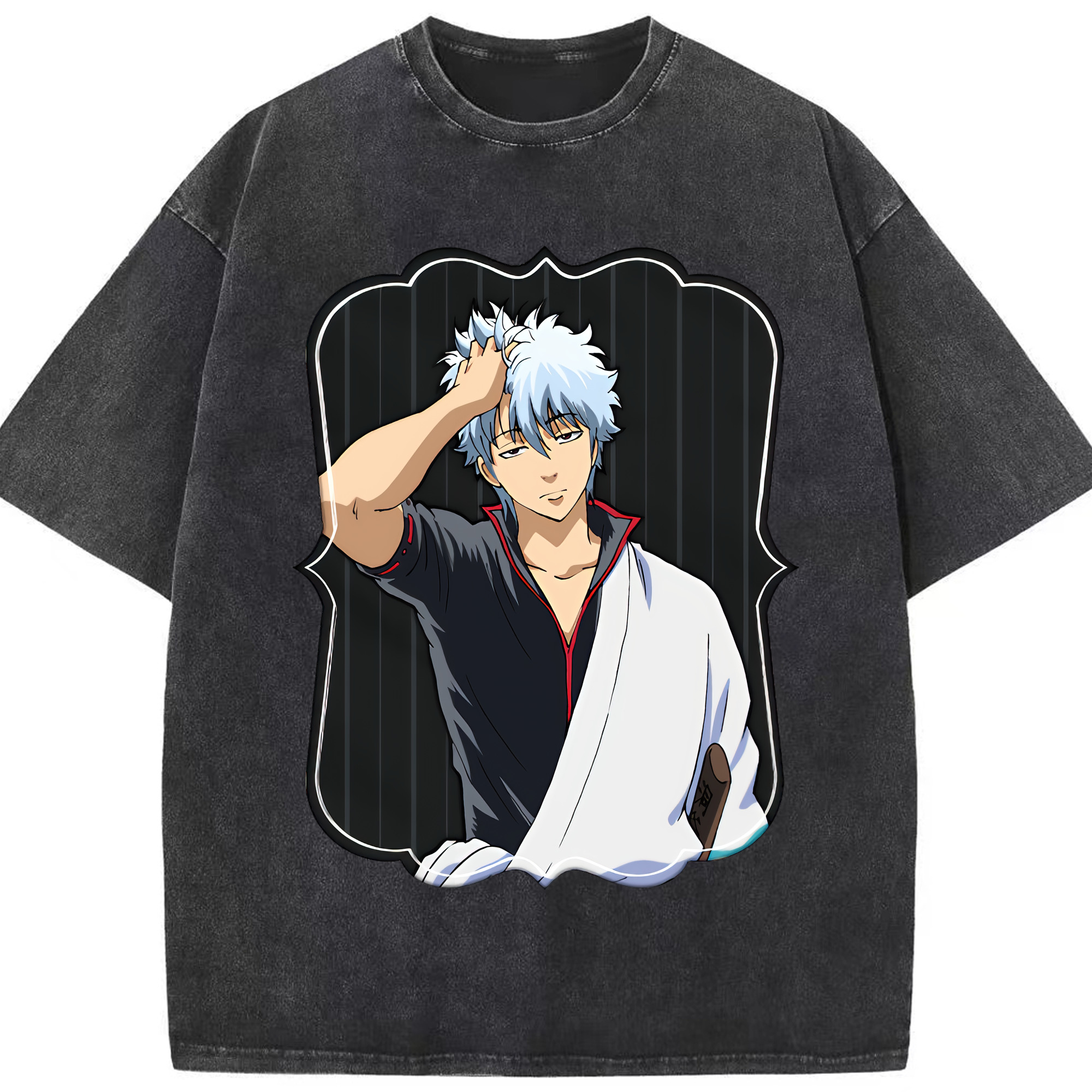 （画像用） ぎんたま 坂田銀時（さかたぎんとき） 神楽 志村新八（しむら しんぱち） GINTAMA Sakata Gintoki Kagura Shimura Shinpachi 綿100% ヴィンテージ風 半袖Tシャツ（フロントプリント）