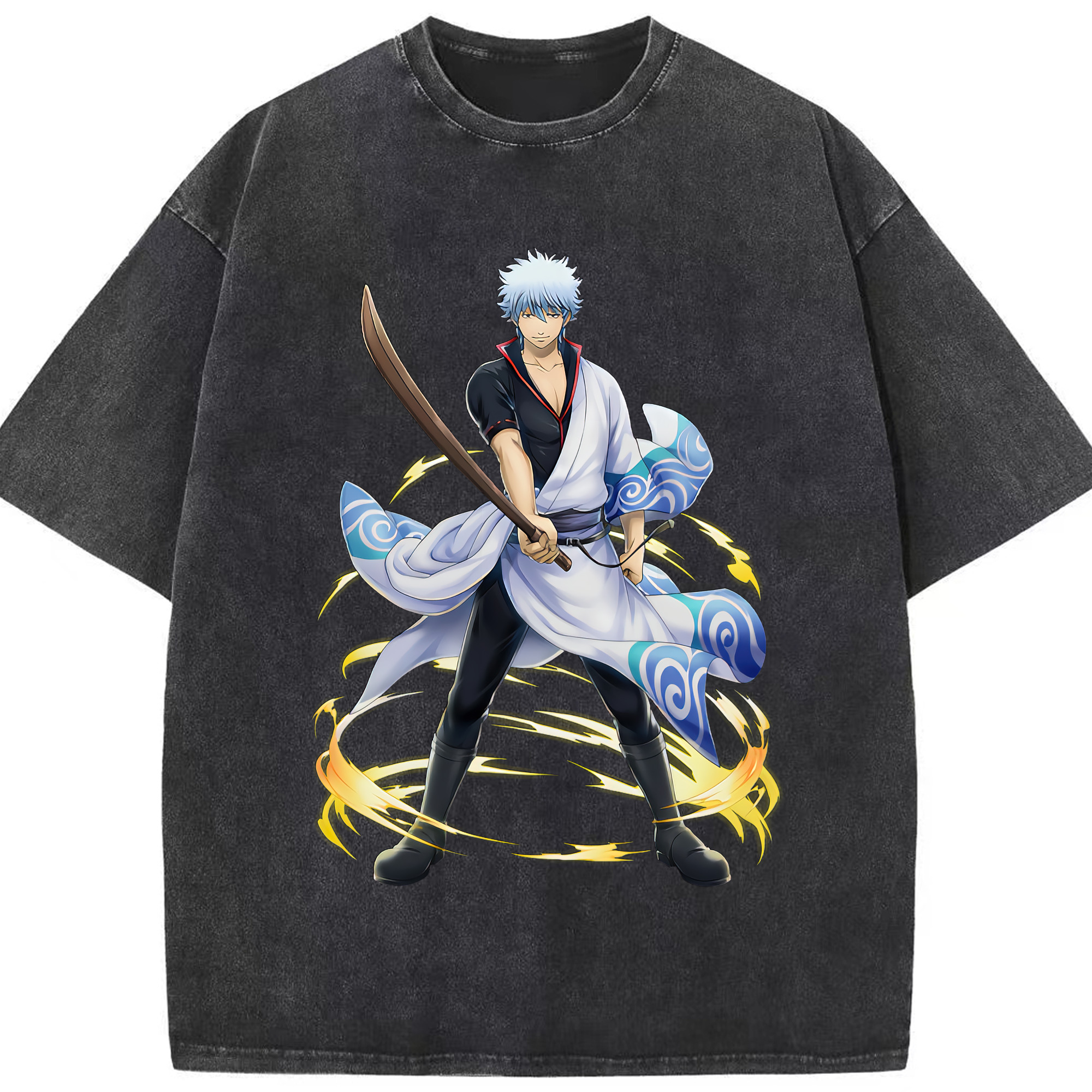 （画像用） ぎんたま 坂田銀時（さかたぎんとき） 神楽 志村新八（しむら しんぱち） GINTAMA Sakata Gintoki Kagura Shimura Shinpachi 綿100% ヴィンテージ風 半袖Tシャツ（フロントプリント）