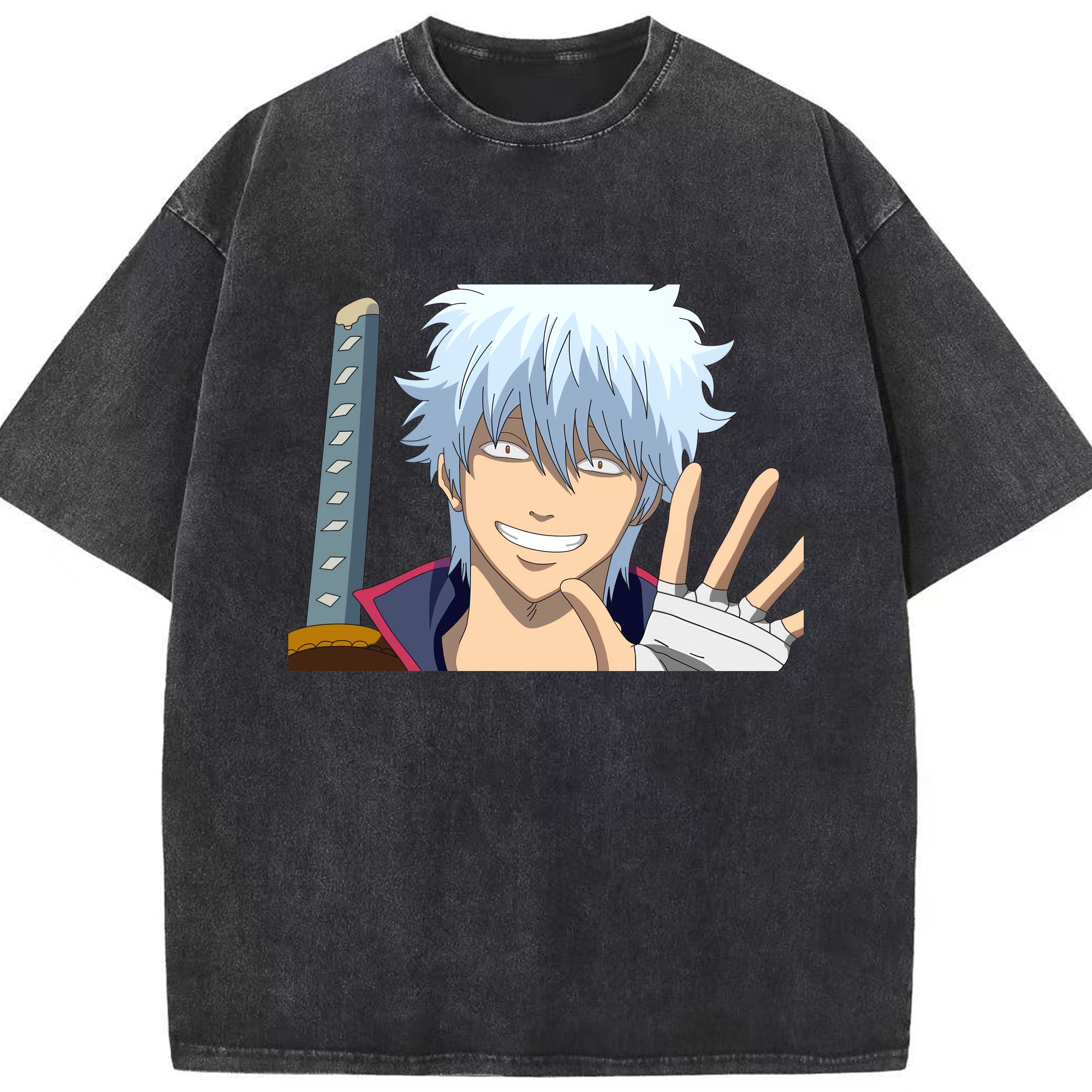 （画像用） ぎんたま 坂田銀時（さかたぎんとき） 神楽 志村新八（しむら しんぱち） GINTAMA Sakata Gintoki Kagura Shimura Shinpachi 綿100% ヴィンテージ風 半袖Tシャツ（フロントプリント）