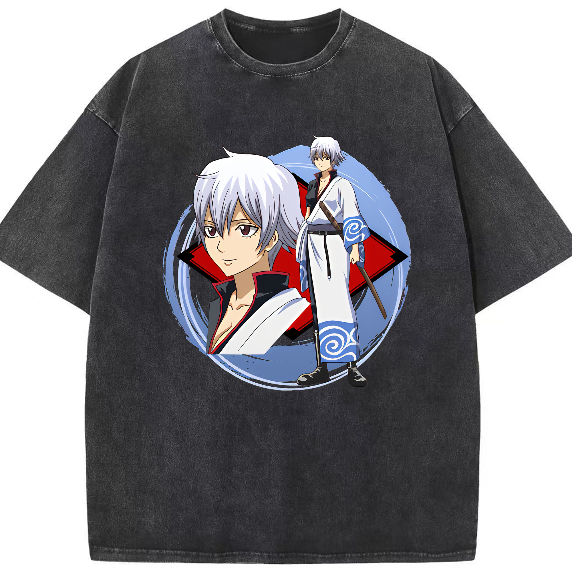 （画像用） ぎんたま 坂田銀時（さかたぎんとき） 神楽 志村新八（しむら しんぱち） GINTAMA Sakata Gintoki Kagura Shimura Shinpachi 綿100% ヴィンテージ風 半袖Tシャツ（フロントプリント）