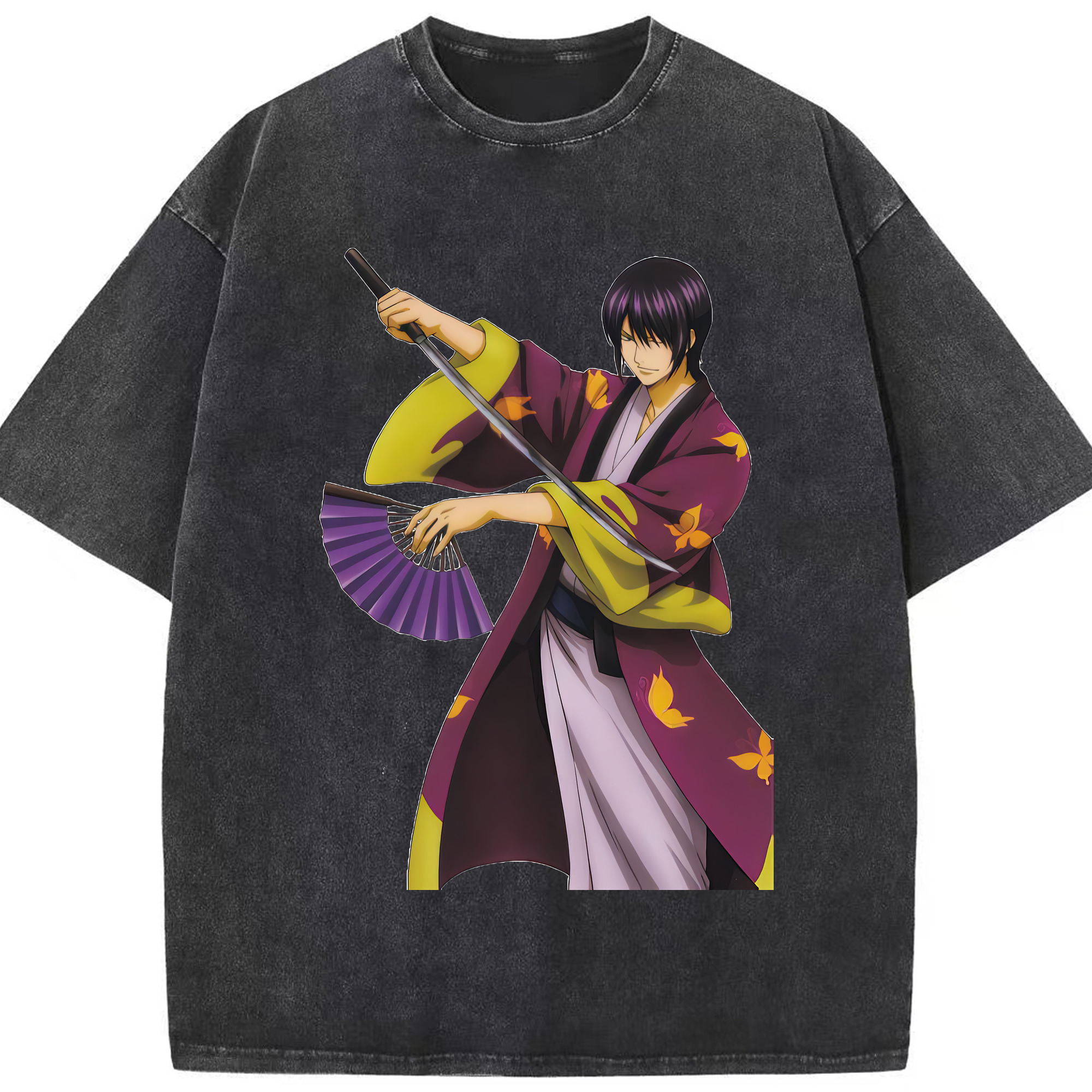 （画像用） ぎんたま 坂田銀時（さかたぎんとき） 神楽 志村新八（しむら しんぱち） GINTAMA Sakata Gintoki Kagura Shimura Shinpachi 綿100% ヴィンテージ風 半袖Tシャツ（フロントプリント）