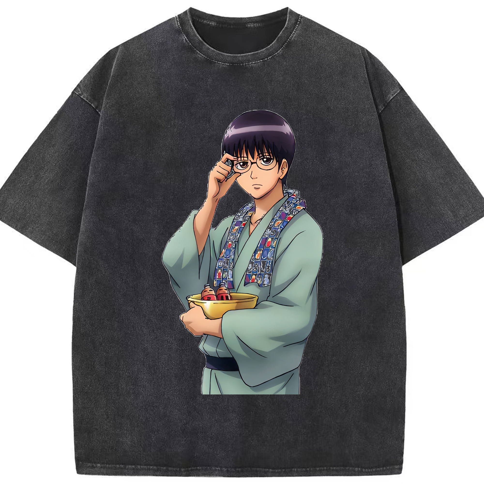 （画像用） ぎんたま 坂田銀時（さかたぎんとき） 神楽 志村新八（しむら しんぱち） GINTAMA Sakata Gintoki Kagura Shimura Shinpachi 綿100% ヴィンテージ風 半袖Tシャツ（フロントプリント）