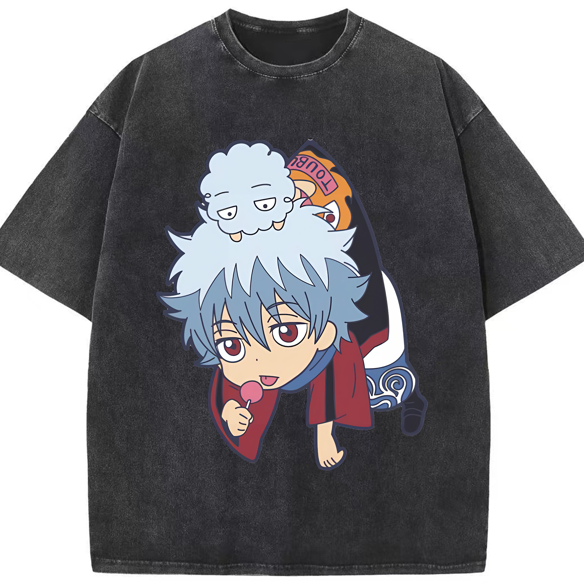（画像用） ぎんたま 坂田銀時（さかたぎんとき） 神楽 志村新八（しむら しんぱち） GINTAMA Sakata Gintoki Kagura Shimura Shinpachi 綿100% ヴィンテージ風 半袖Tシャツ（フロントプリント）