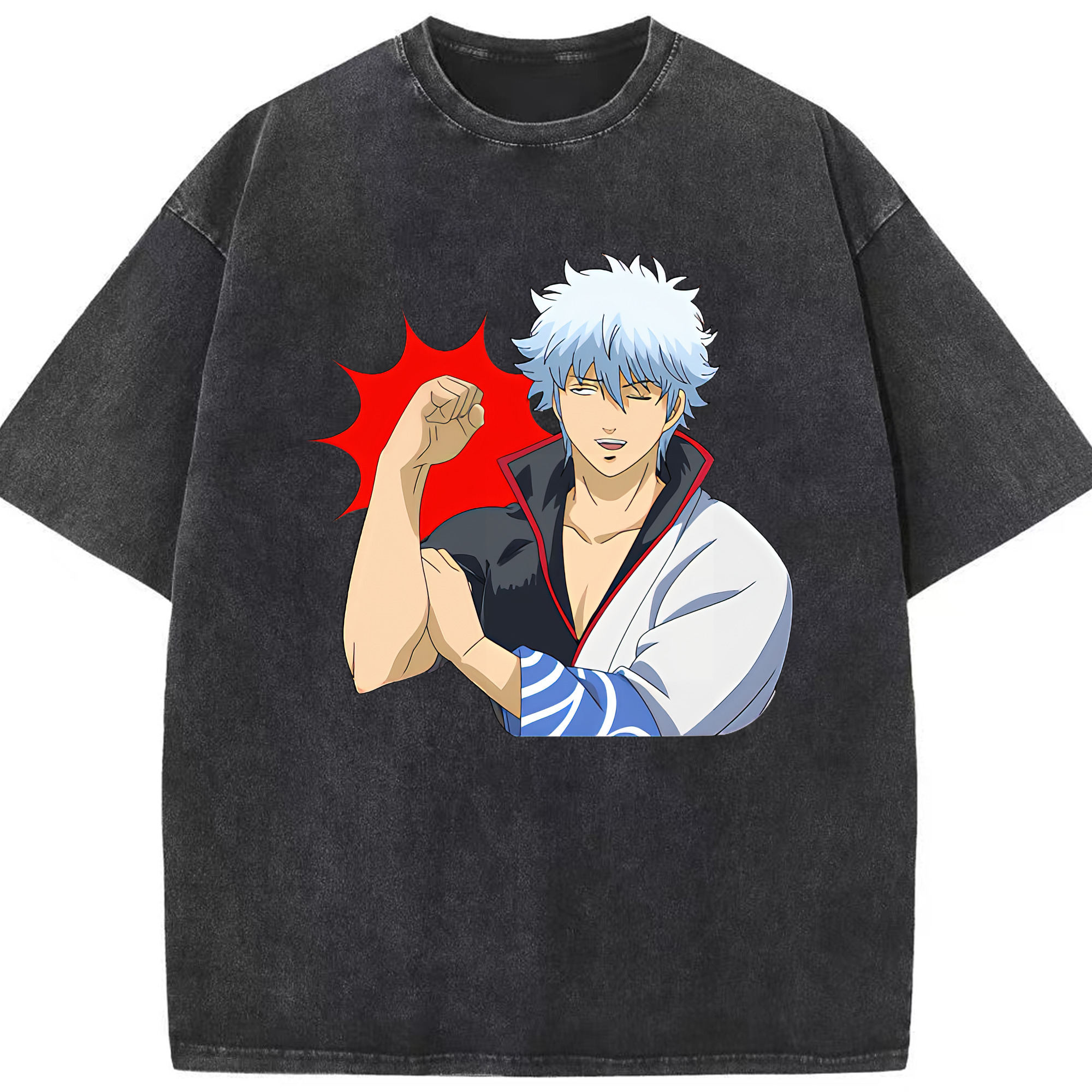 （画像用） ぎんたま 坂田銀時（さかたぎんとき） 神楽 志村新八（しむら しんぱち） GINTAMA Sakata Gintoki Kagura Shimura Shinpachi 綿100% ヴィンテージ風 半袖Tシャツ（フロントプリント）