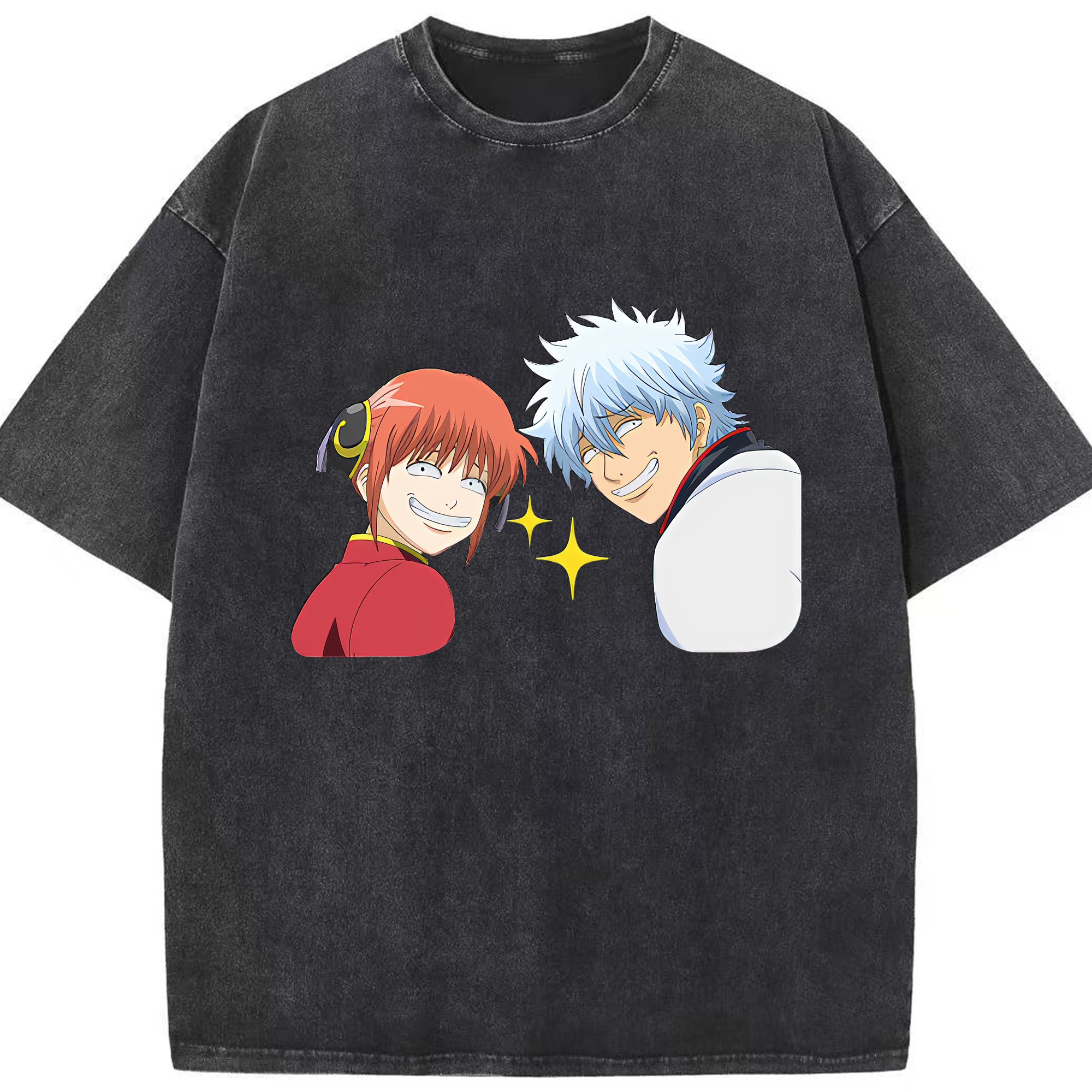 （画像用） ぎんたま 坂田銀時（さかたぎんとき） 神楽 志村新八（しむら しんぱち） GINTAMA Sakata Gintoki Kagura Shimura Shinpachi 綿100% ヴィンテージ風 半袖Tシャツ（フロントプリント）