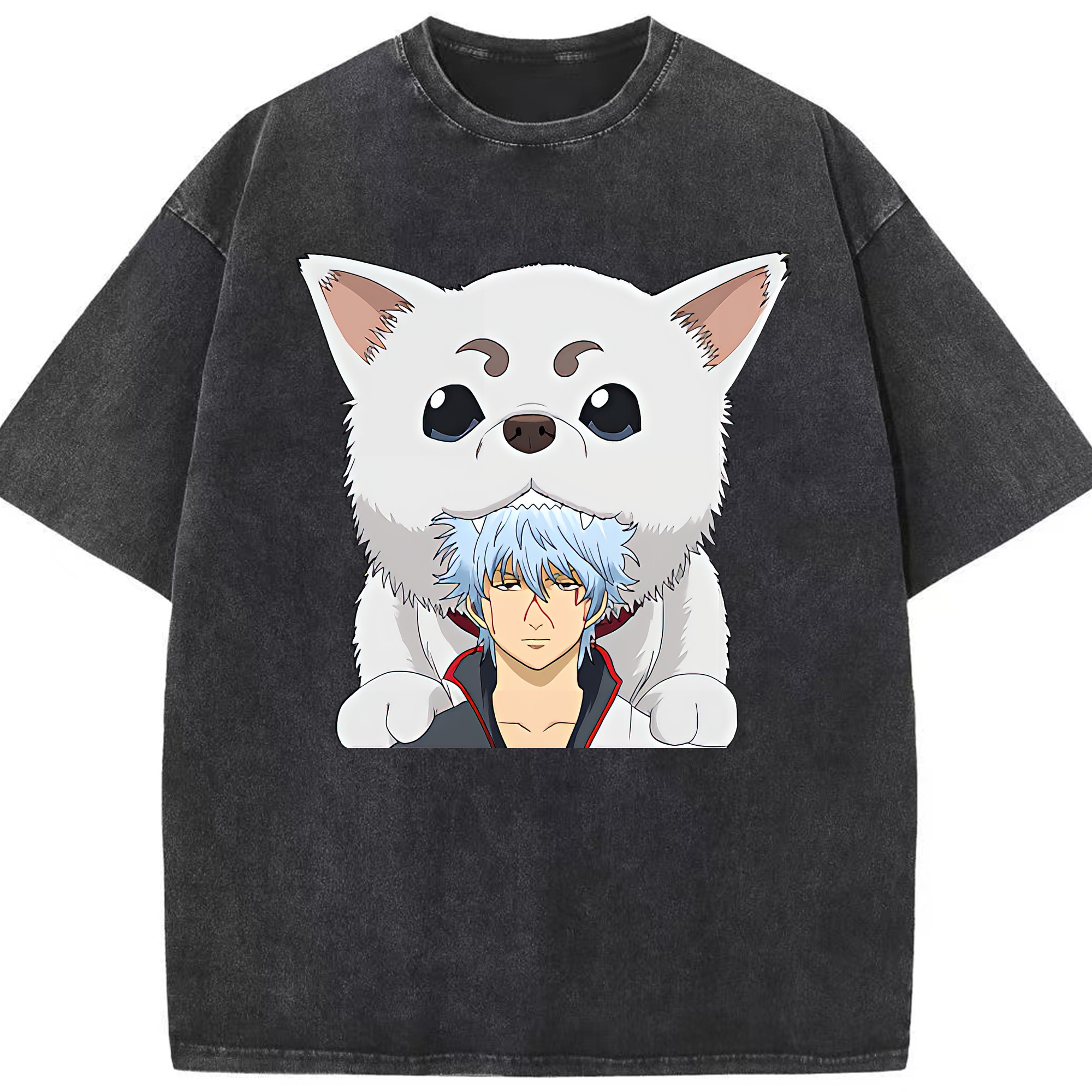 （画像用） ぎんたま 坂田銀時（さかたぎんとき） 神楽 志村新八（しむら しんぱち） GINTAMA Sakata Gintoki Kagura Shimura Shinpachi 綿100% ヴィンテージ風 半袖Tシャツ（フロントプリント）