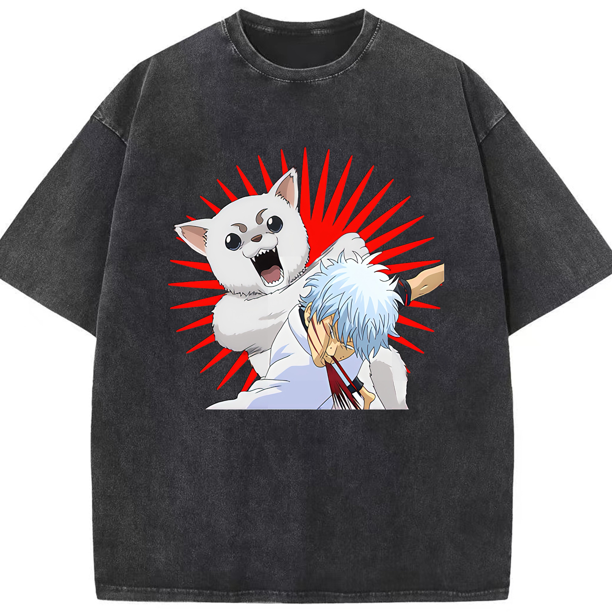 （画像用） ぎんたま 坂田銀時（さかたぎんとき） 神楽 志村新八（しむら しんぱち） GINTAMA Sakata Gintoki Kagura Shimura Shinpachi 綿100% ヴィンテージ風 半袖Tシャツ（フロントプリント）