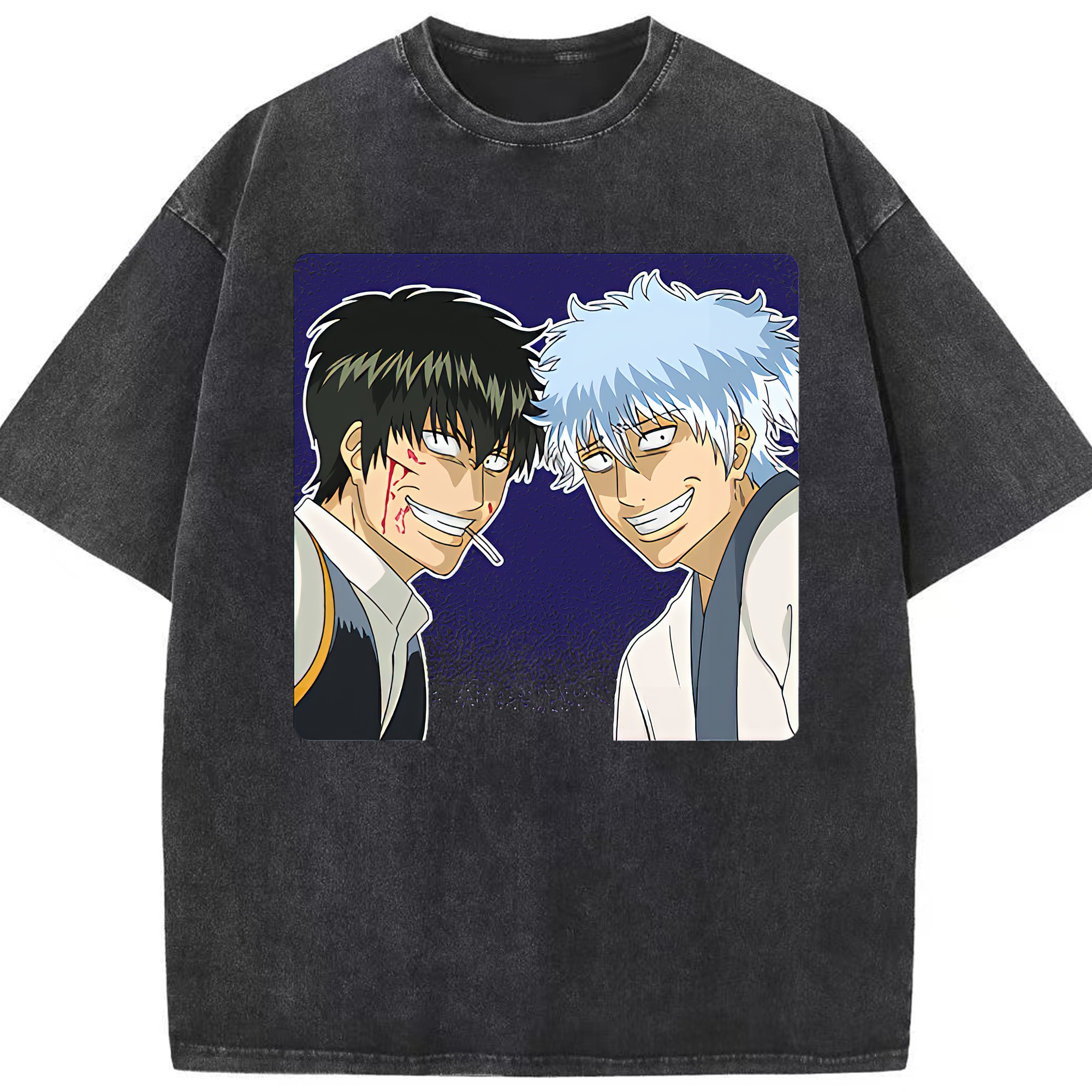 （画像用） ぎんたま 坂田銀時（さかたぎんとき） 神楽 志村新八（しむら しんぱち） GINTAMA Sakata Gintoki Kagura Shimura Shinpachi 綿100% ヴィンテージ風 半袖Tシャツ（フロントプリント）