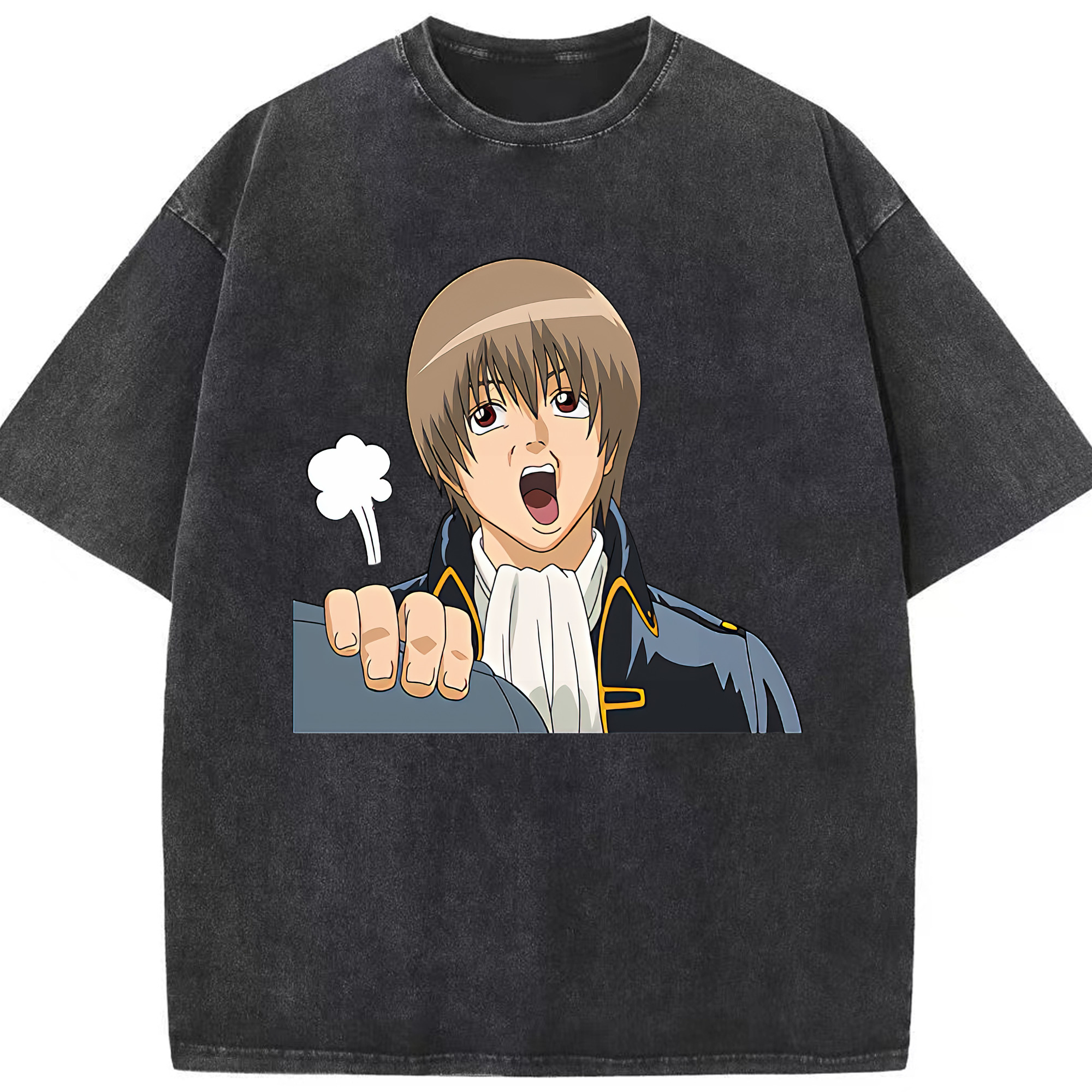 （画像用） ぎんたま 坂田銀時（さかたぎんとき） 神楽 志村新八（しむら しんぱち） GINTAMA Sakata Gintoki Kagura Shimura Shinpachi 綿100% ヴィンテージ風 半袖Tシャツ（フロントプリント）