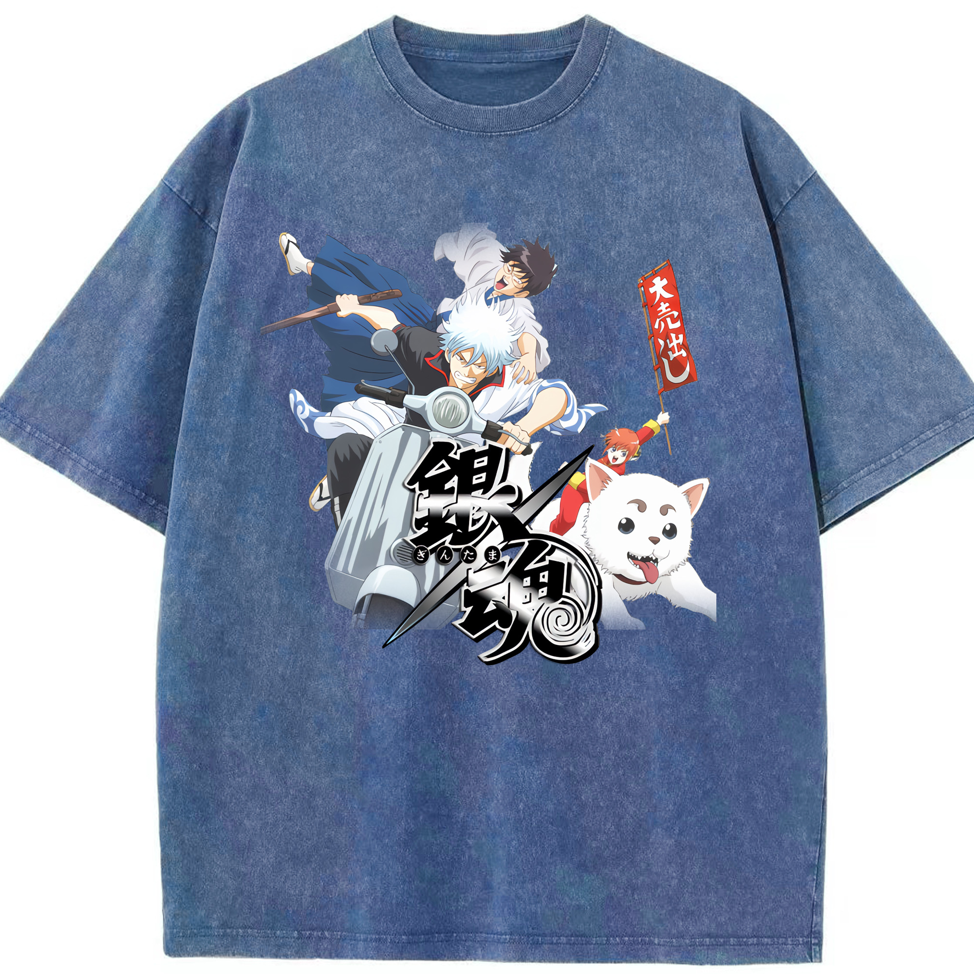 （画像用） ぎんたま 坂田銀時（さかたぎんとき） 神楽 志村新八（しむら しんぱち） GINTAMA Sakata Gintoki Kagura Shimura Shinpachi 綿100% ヴィンテージ風 半袖Tシャツ（フロントプリント）