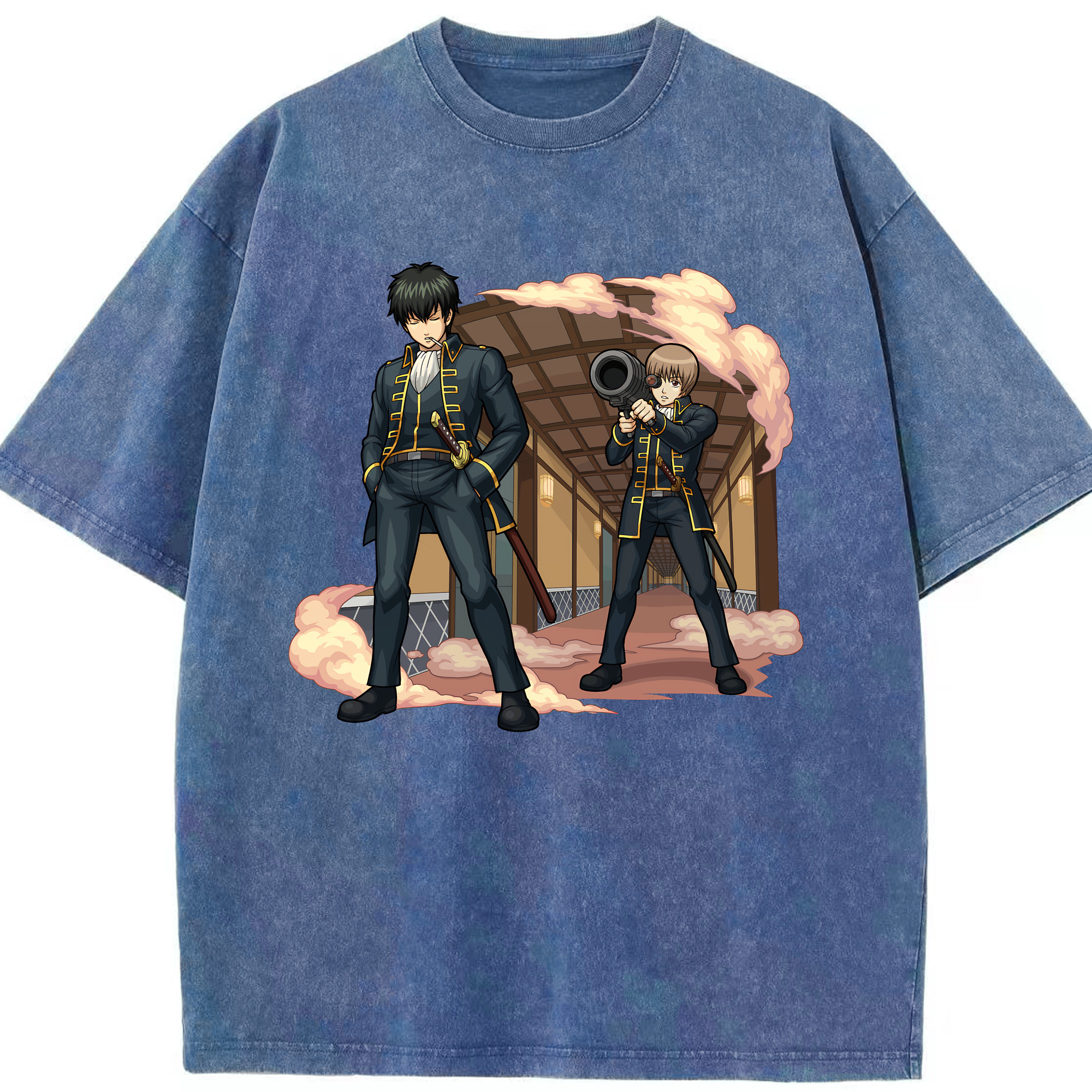 （画像用） ぎんたま 坂田銀時（さかたぎんとき） 神楽 志村新八（しむら しんぱち） GINTAMA Sakata Gintoki Kagura Shimura Shinpachi 綿100% ヴィンテージ風 半袖Tシャツ（フロントプリント）