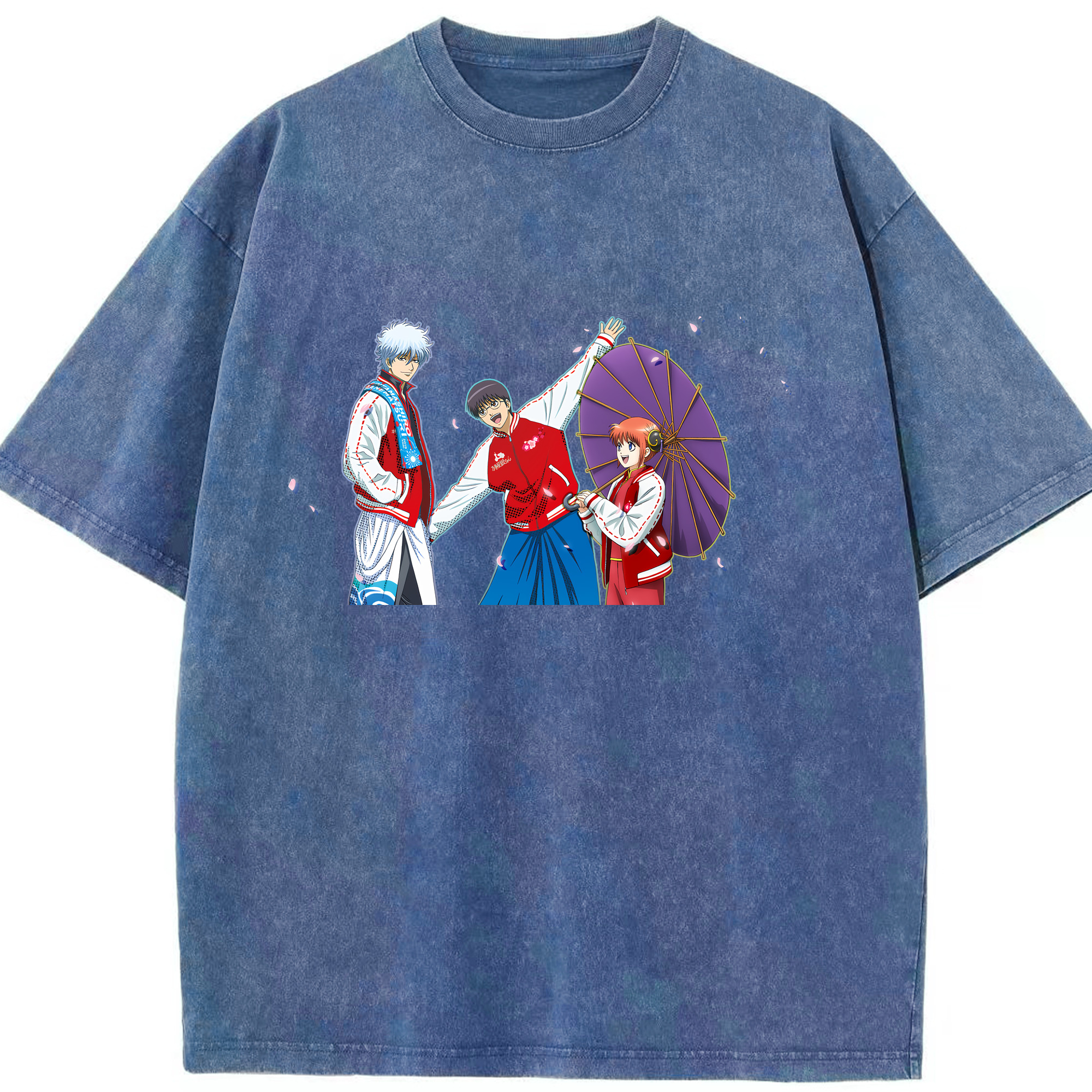 （画像用） ぎんたま 坂田銀時（さかたぎんとき） 神楽 志村新八（しむら しんぱち） GINTAMA Sakata Gintoki Kagura Shimura Shinpachi 綿100% ヴィンテージ風 半袖Tシャツ（フロントプリント）