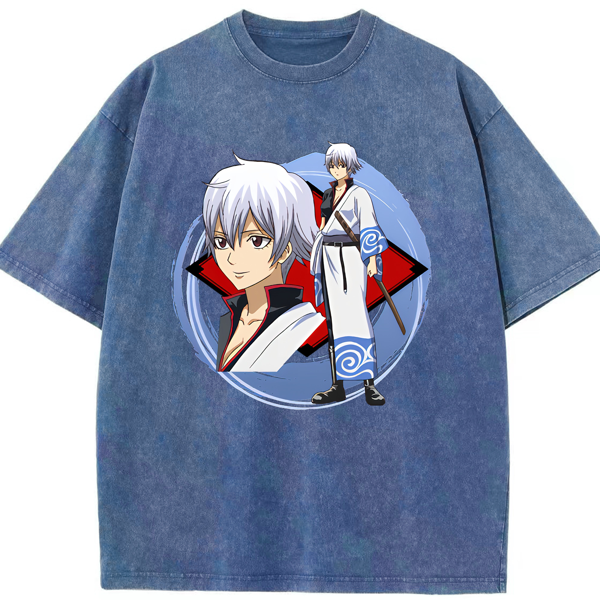 （画像用） ぎんたま 坂田銀時（さかたぎんとき） 神楽 志村新八（しむら しんぱち） GINTAMA Sakata Gintoki Kagura Shimura Shinpachi 綿100% ヴィンテージ風 半袖Tシャツ（フロントプリント）