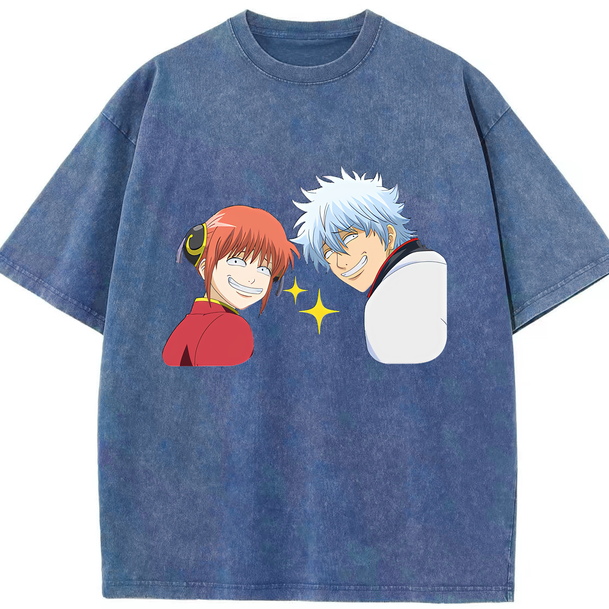 （画像用） ぎんたま 坂田銀時（さかたぎんとき） 神楽 志村新八（しむら しんぱち） GINTAMA Sakata Gintoki Kagura Shimura Shinpachi 綿100% ヴィンテージ風 半袖Tシャツ（フロントプリント）