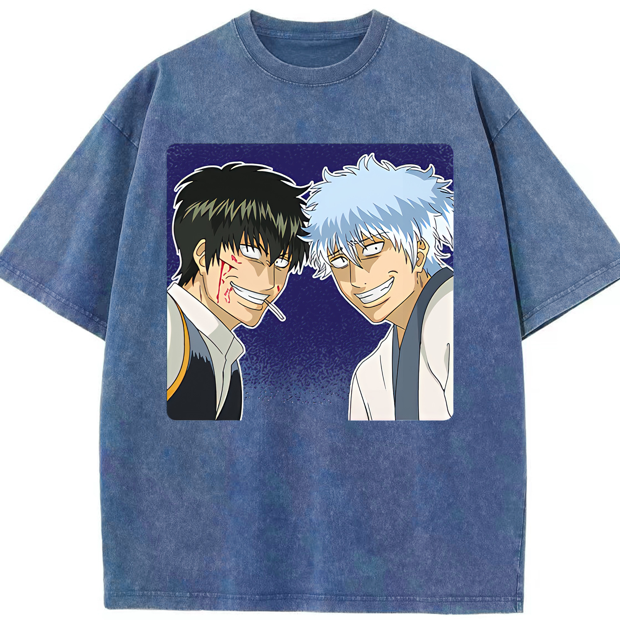 （画像用） ぎんたま 坂田銀時（さかたぎんとき） 神楽 志村新八（しむら しんぱち） GINTAMA Sakata Gintoki Kagura Shimura Shinpachi 綿100% ヴィンテージ風 半袖Tシャツ（フロントプリント）
