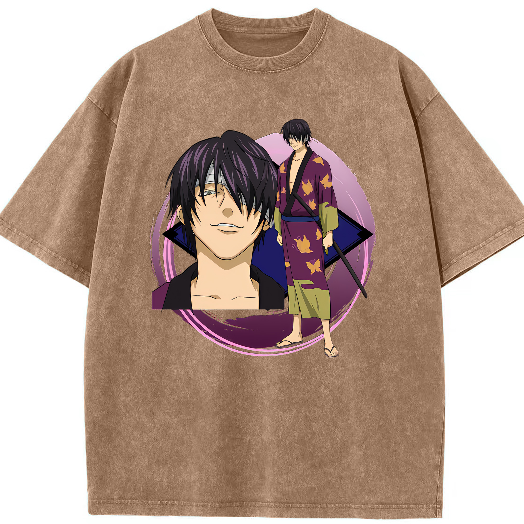（画像用） ぎんたま 坂田銀時（さかたぎんとき） 神楽 志村新八（しむら しんぱち） GINTAMA Sakata Gintoki Kagura Shimura Shinpachi 綿100% ヴィンテージ風 半袖Tシャツ（フロントプリント）
