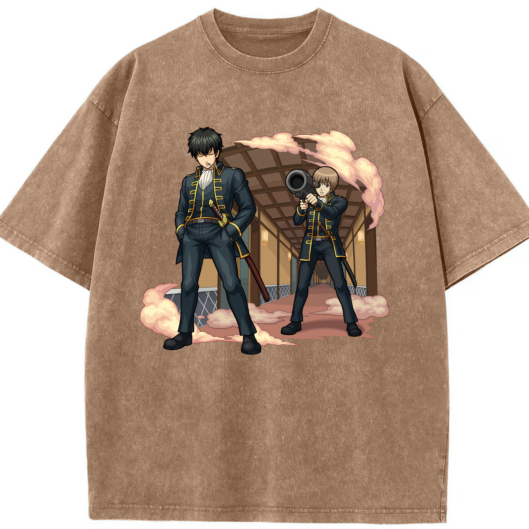 （画像用） ぎんたま 坂田銀時（さかたぎんとき） 神楽 志村新八（しむら しんぱち） GINTAMA Sakata Gintoki Kagura Shimura Shinpachi 綿100% ヴィンテージ風 半袖Tシャツ（フロントプリント）