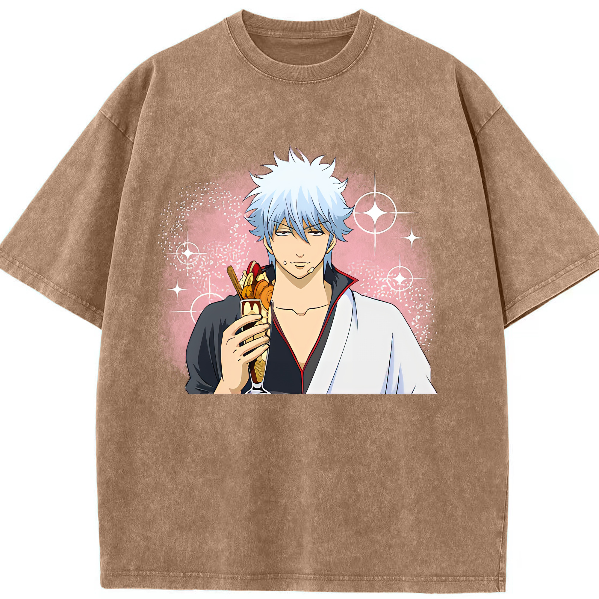 （画像用） ぎんたま 坂田銀時（さかたぎんとき） 神楽 志村新八（しむら しんぱち） GINTAMA Sakata Gintoki Kagura Shimura Shinpachi 綿100% ヴィンテージ風 半袖Tシャツ（フロントプリント）
