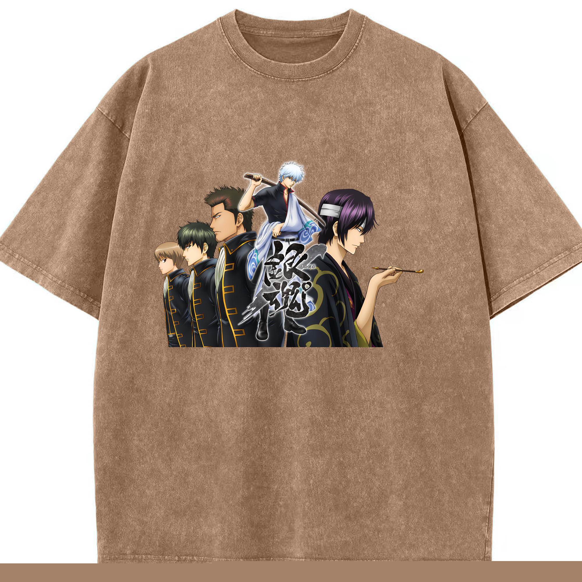 （画像用） ぎんたま 坂田銀時（さかたぎんとき） 神楽 志村新八（しむら しんぱち） GINTAMA Sakata Gintoki Kagura Shimura Shinpachi 綿100% ヴィンテージ風 半袖Tシャツ（フロントプリント）