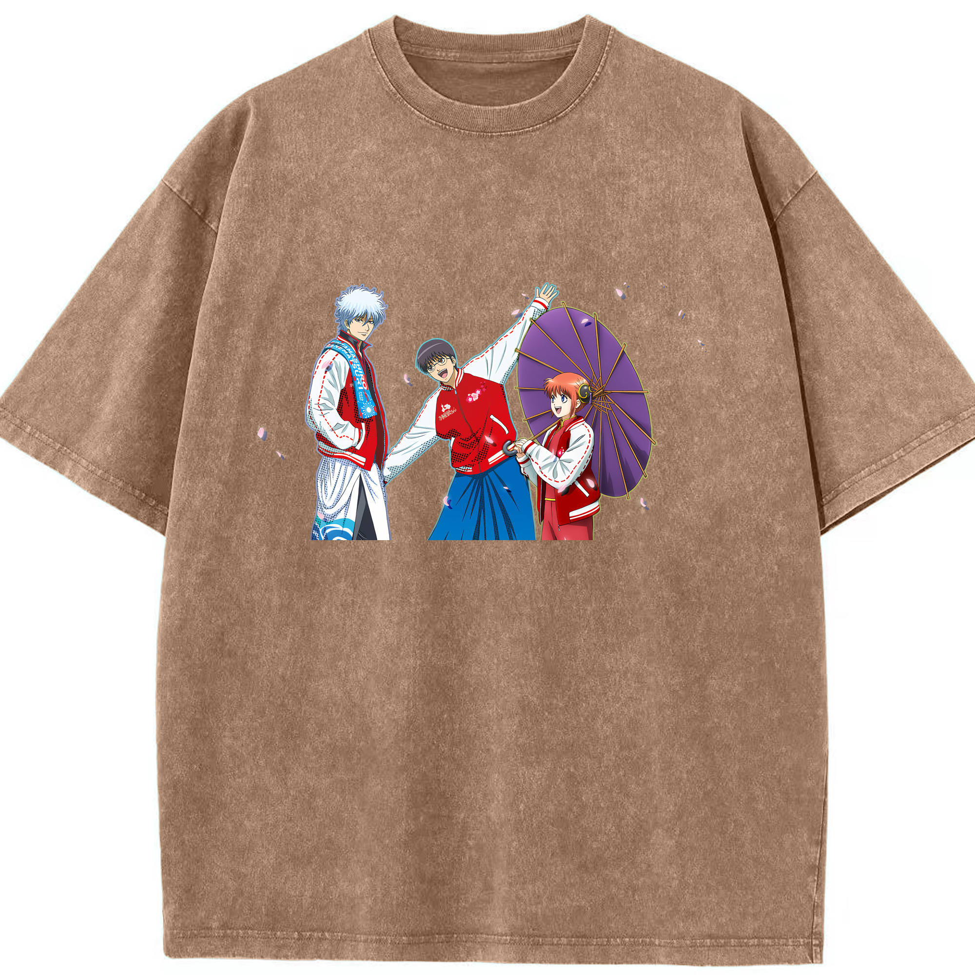 （画像用） ぎんたま 坂田銀時（さかたぎんとき） 神楽 志村新八（しむら しんぱち） GINTAMA Sakata Gintoki Kagura Shimura Shinpachi 綿100% ヴィンテージ風 半袖Tシャツ（フロントプリント）