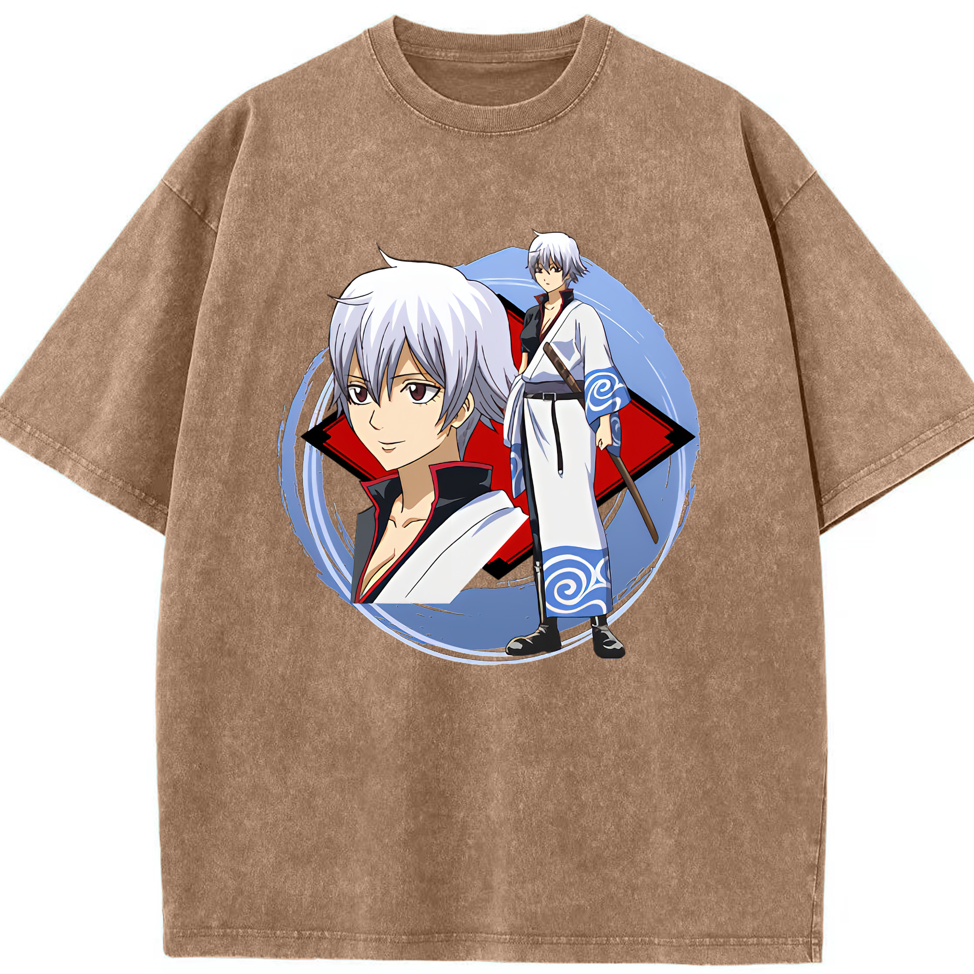 （画像用） ぎんたま 坂田銀時（さかたぎんとき） 神楽 志村新八（しむら しんぱち） GINTAMA Sakata Gintoki Kagura Shimura Shinpachi 綿100% ヴィンテージ風 半袖Tシャツ（フロントプリント）